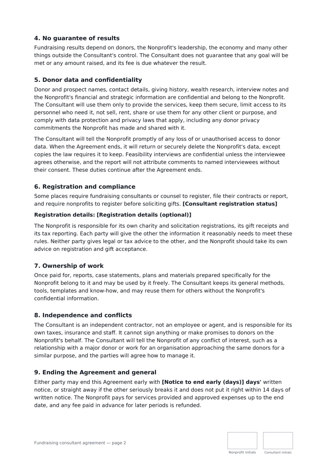 Fundraising consultant agreement — page 2 of 3