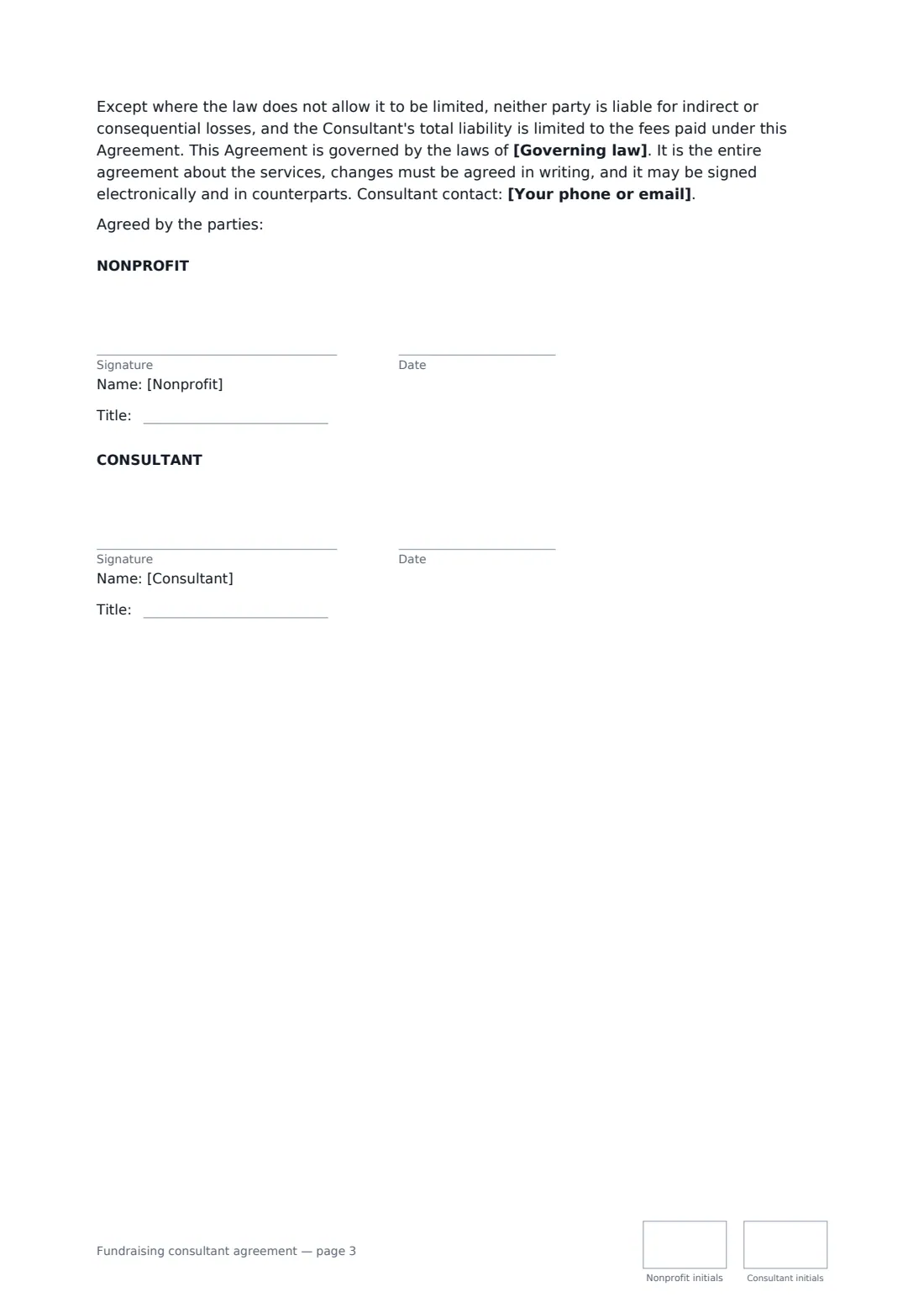 Fundraising consultant agreement — page 3 of 3