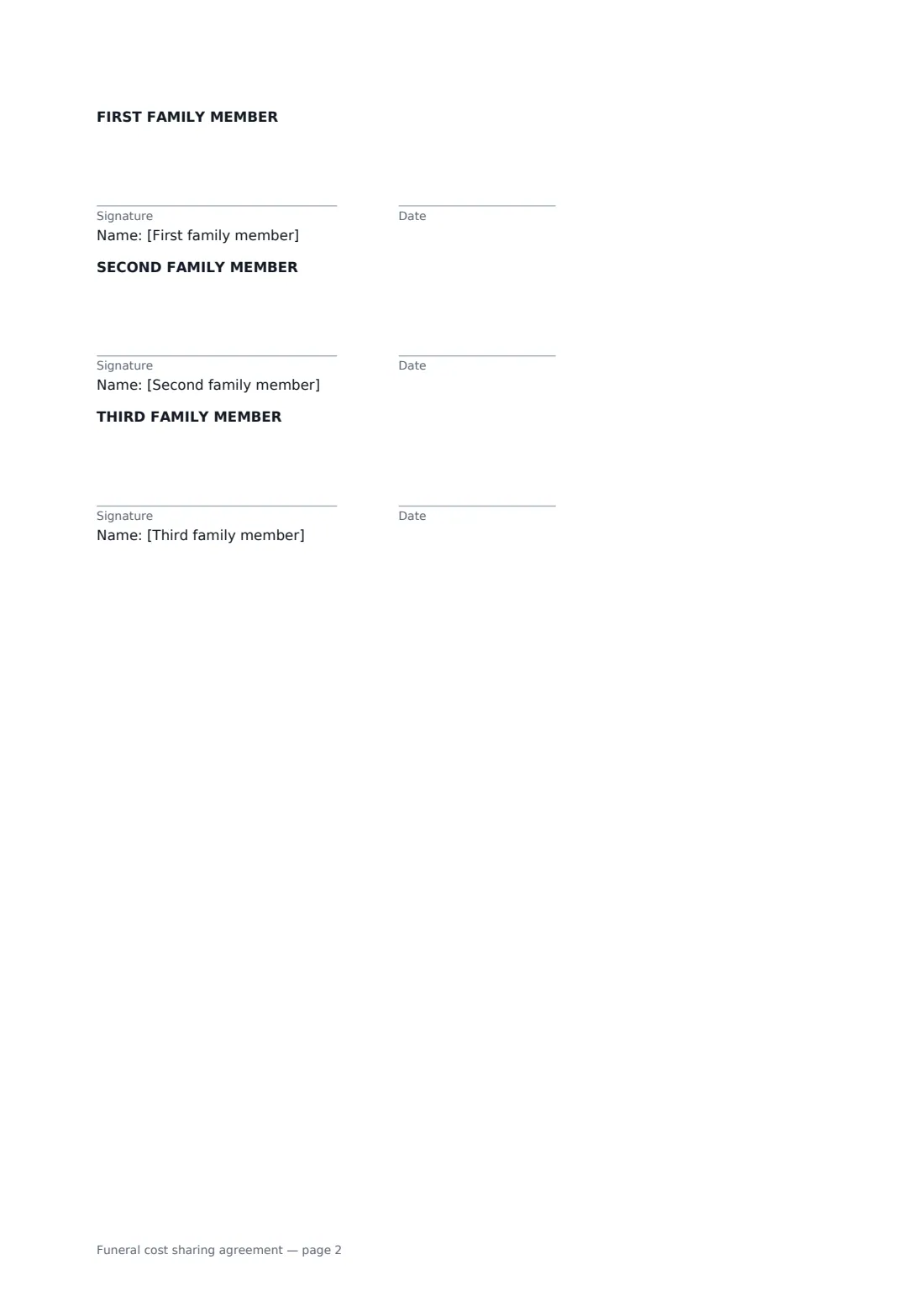 Funeral cost sharing agreement — page 2 of 2