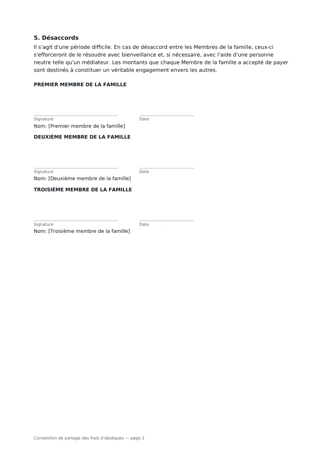 Convention de partage des frais d’obsèques — page 2 sur 2