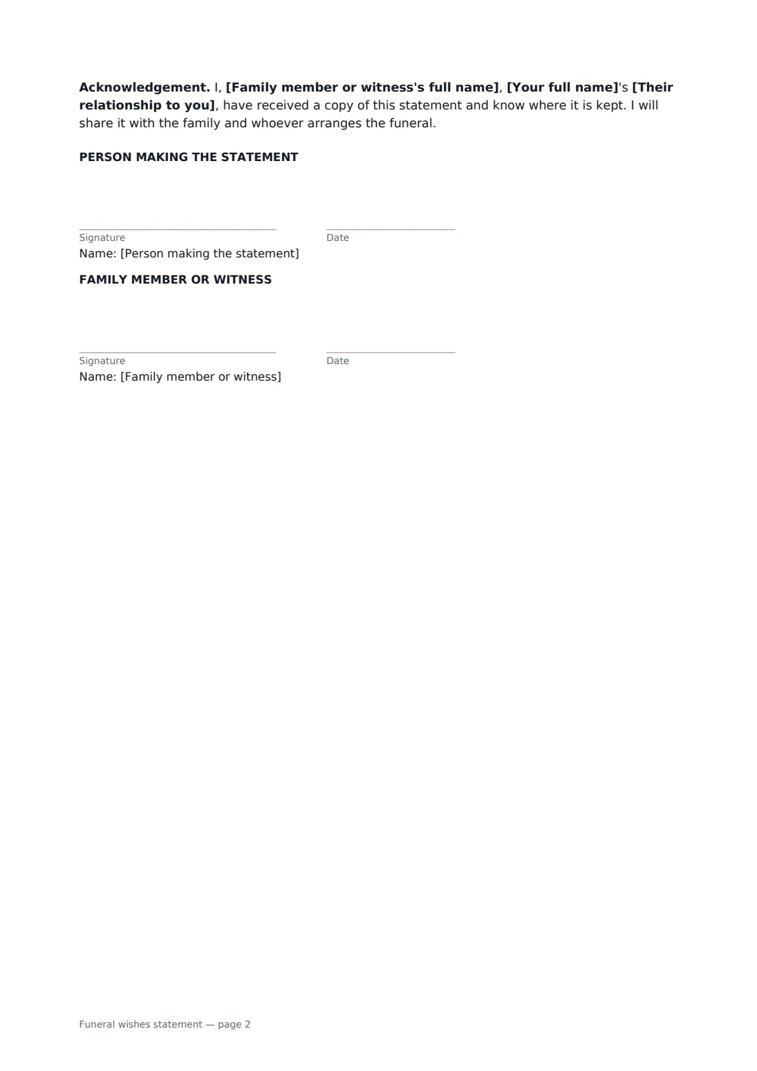 Funeral wishes statement — page 2 of 2