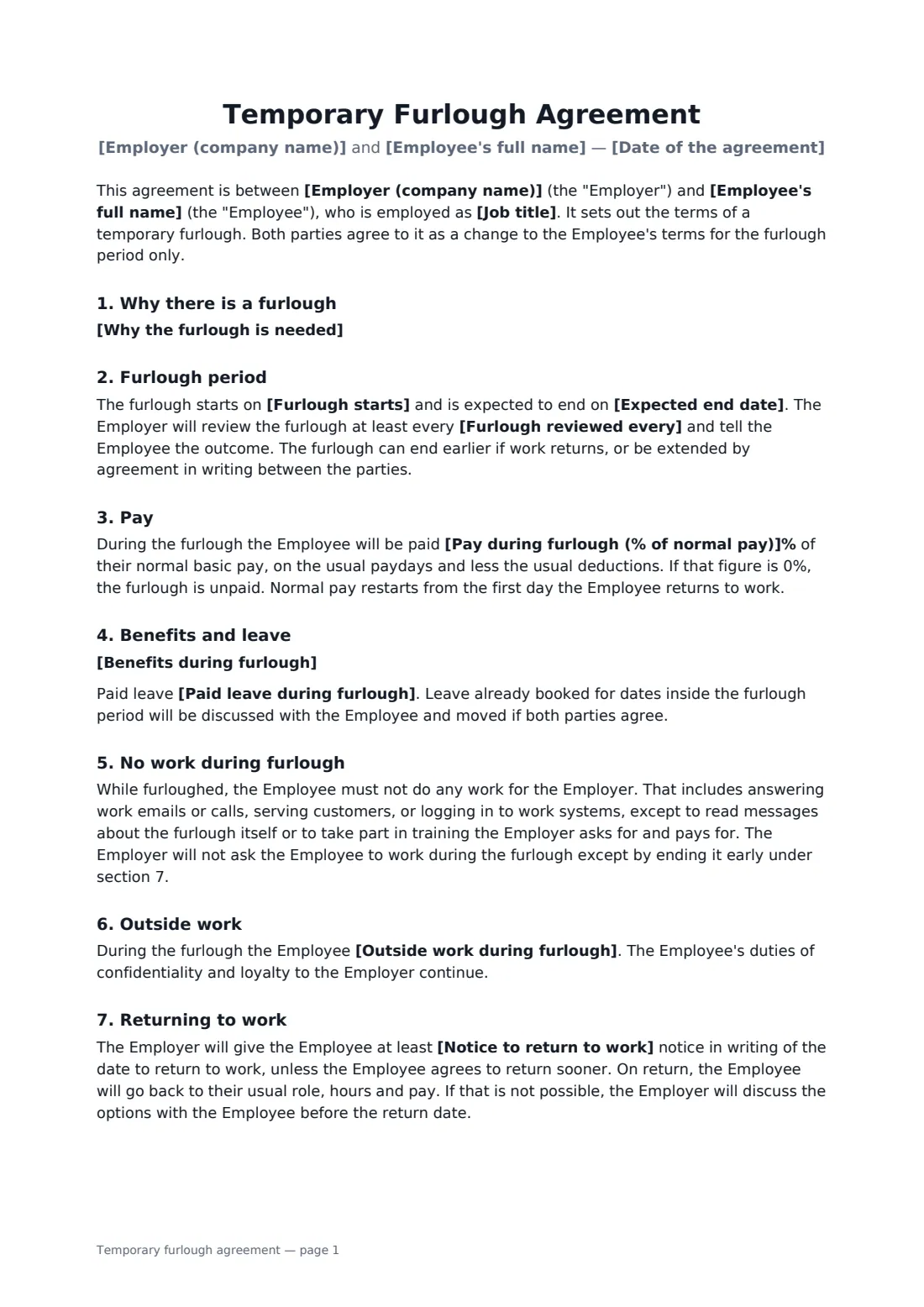Temporary furlough agreement — page 1 of 2