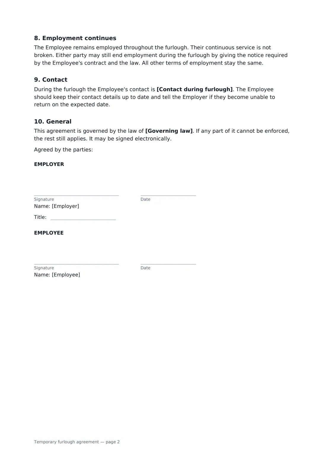 Temporary furlough agreement — page 2 of 2