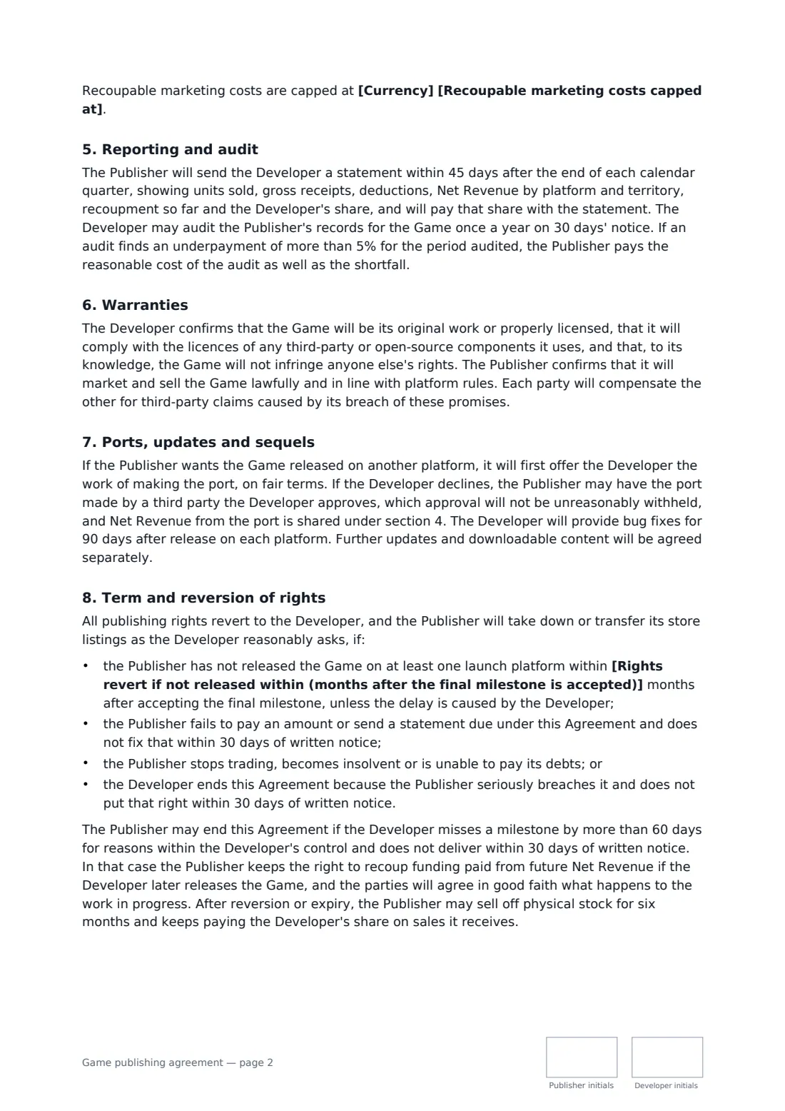 Game publishing agreement — page 2 of 3