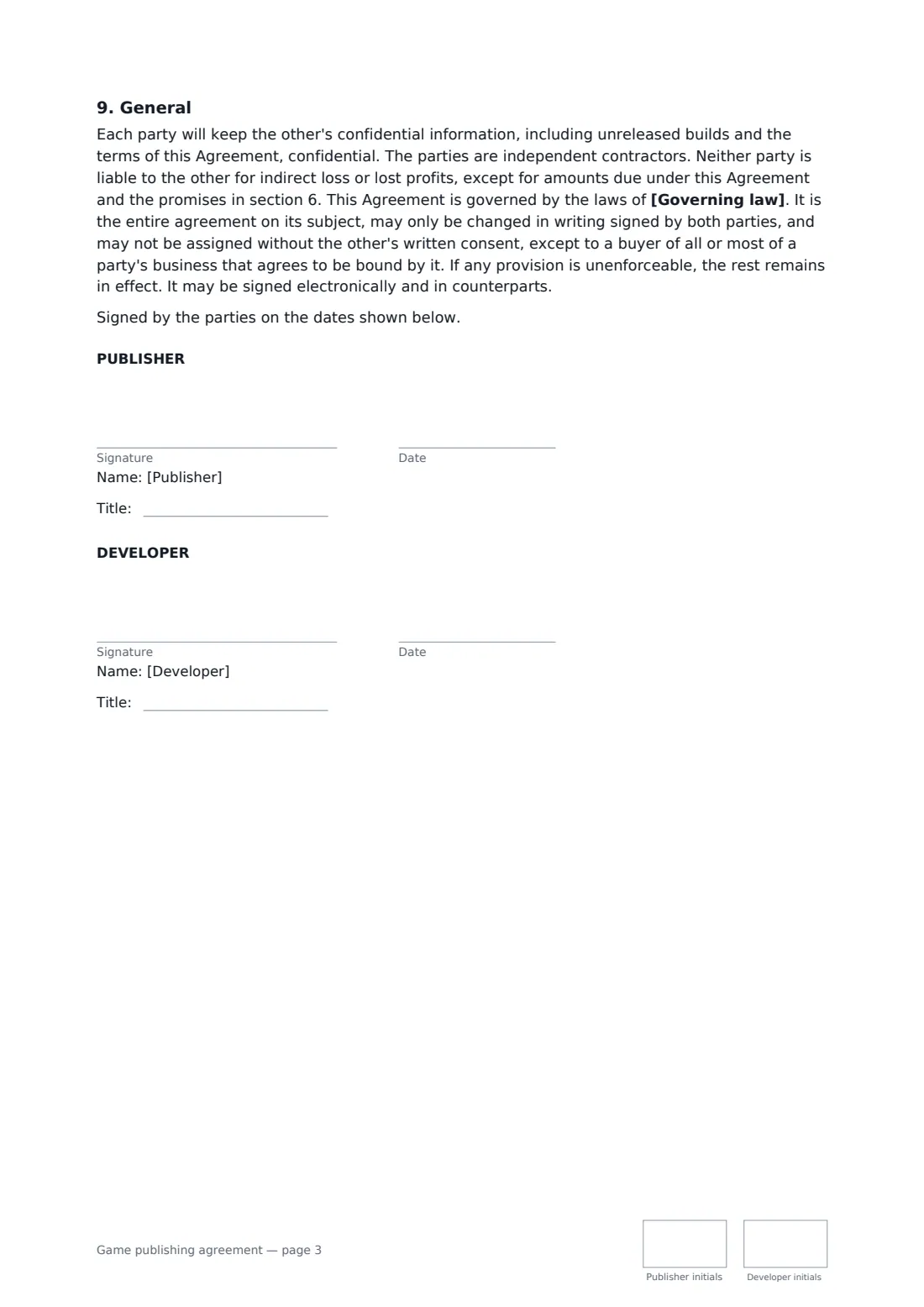 Game publishing agreement — page 3 of 3