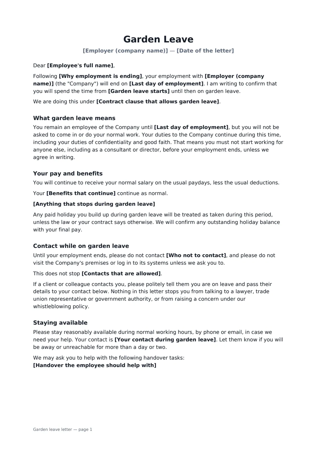 Garden leave letter — page 1 of 2