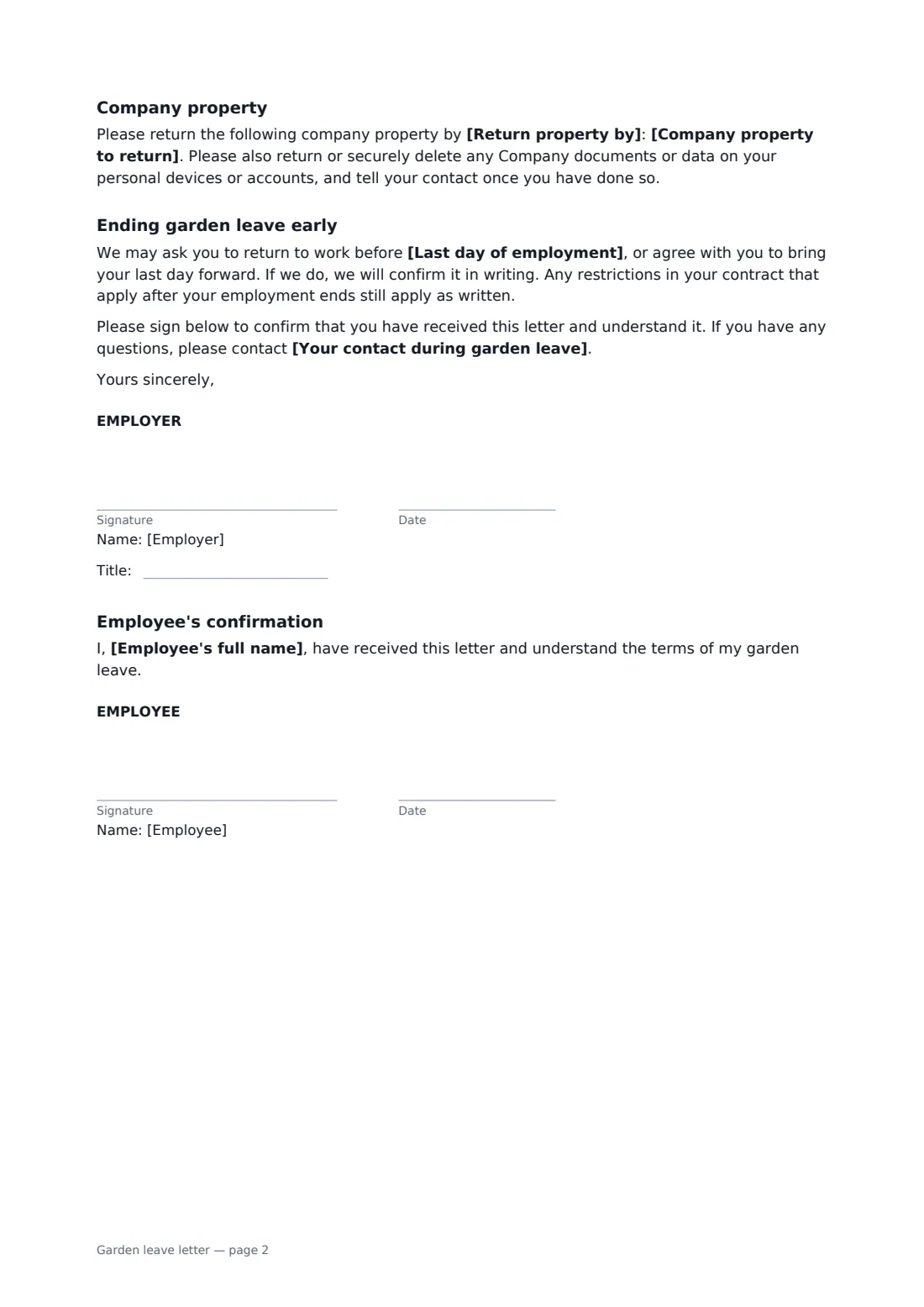 Garden leave letter — page 2 of 2
