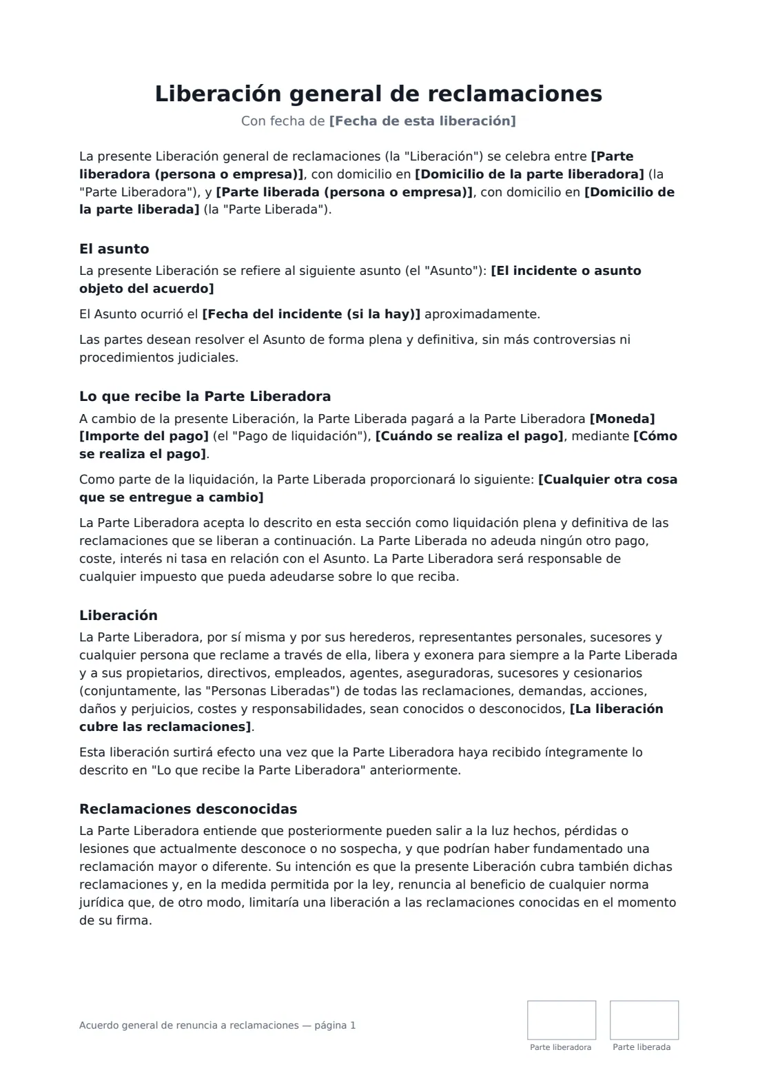 Acuerdo general de renuncia a reclamaciones: página 1 de 3