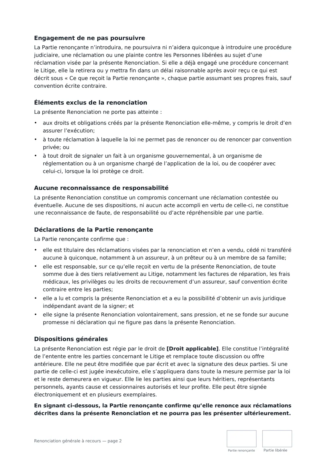 Renonciation générale à recours — page 2 sur 3