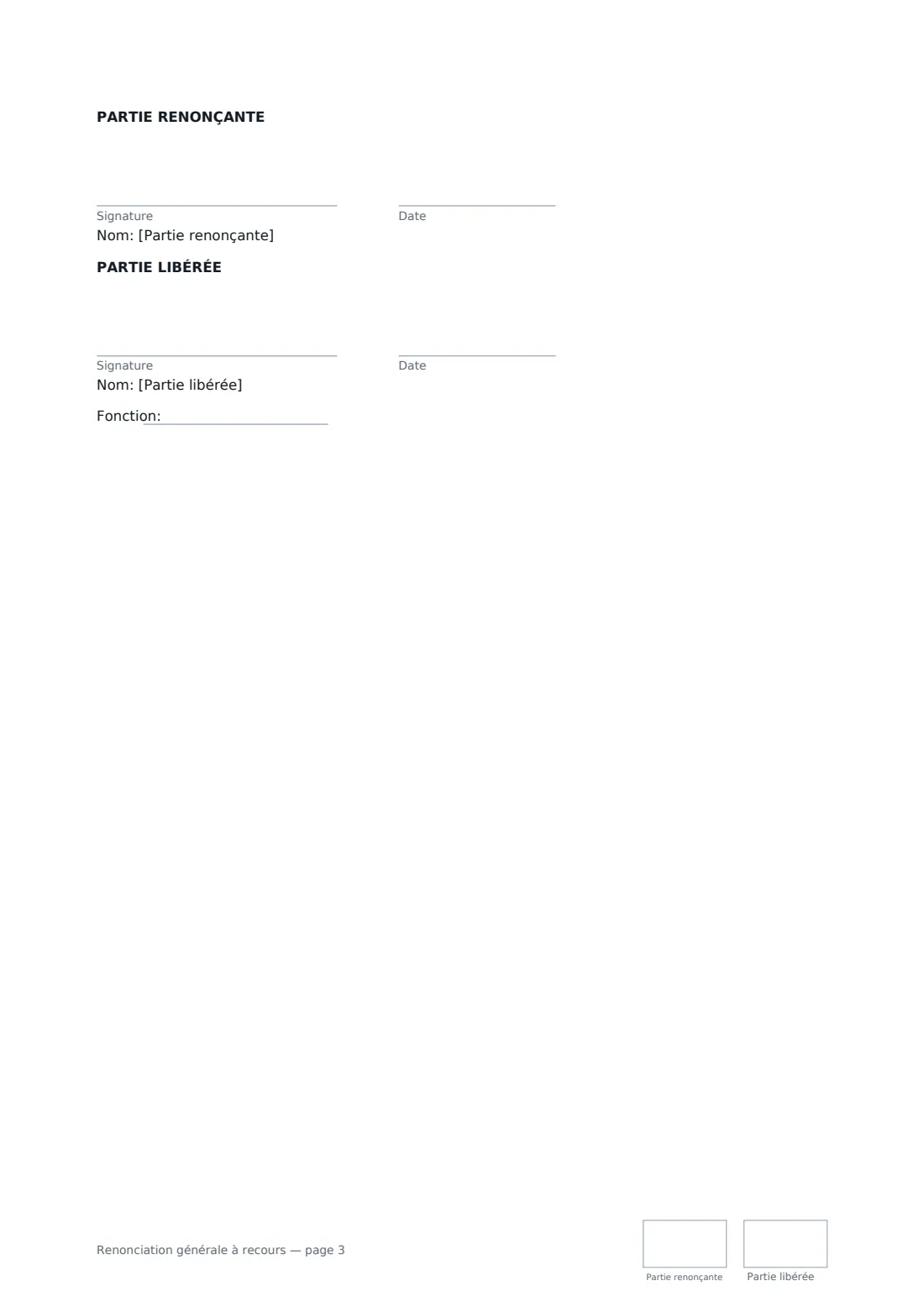 Renonciation générale à recours — page 3 sur 3