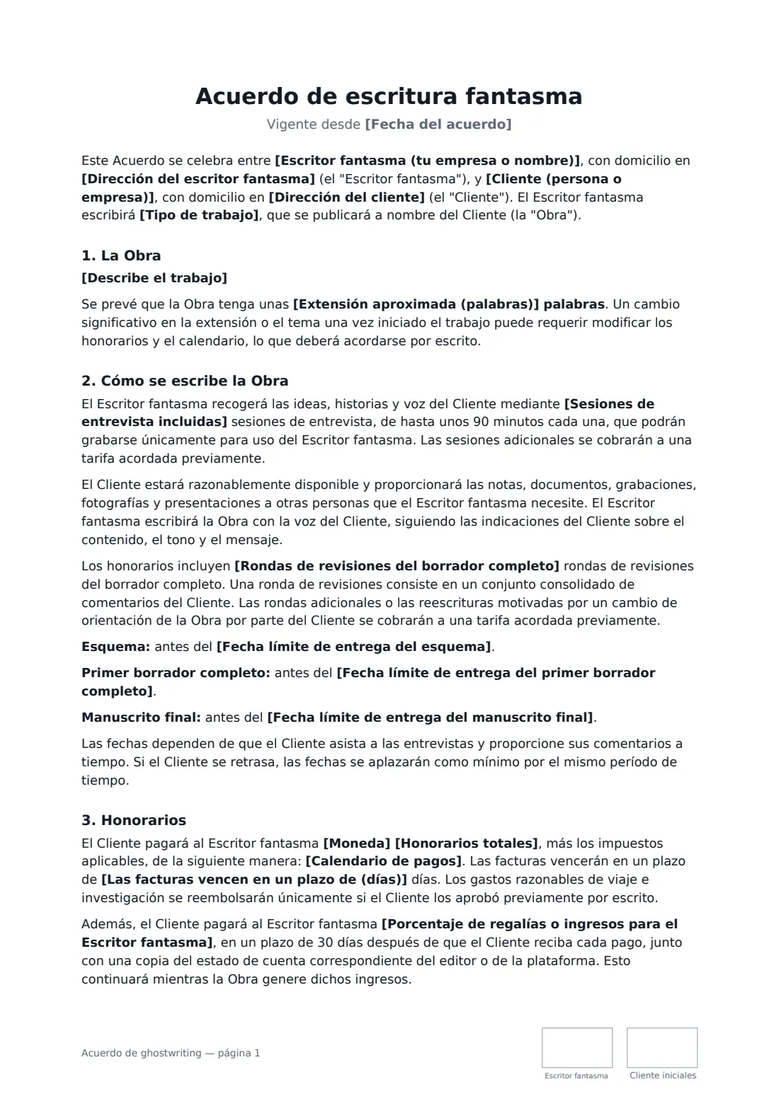 Acuerdo de ghostwriting: página 1 de 3
