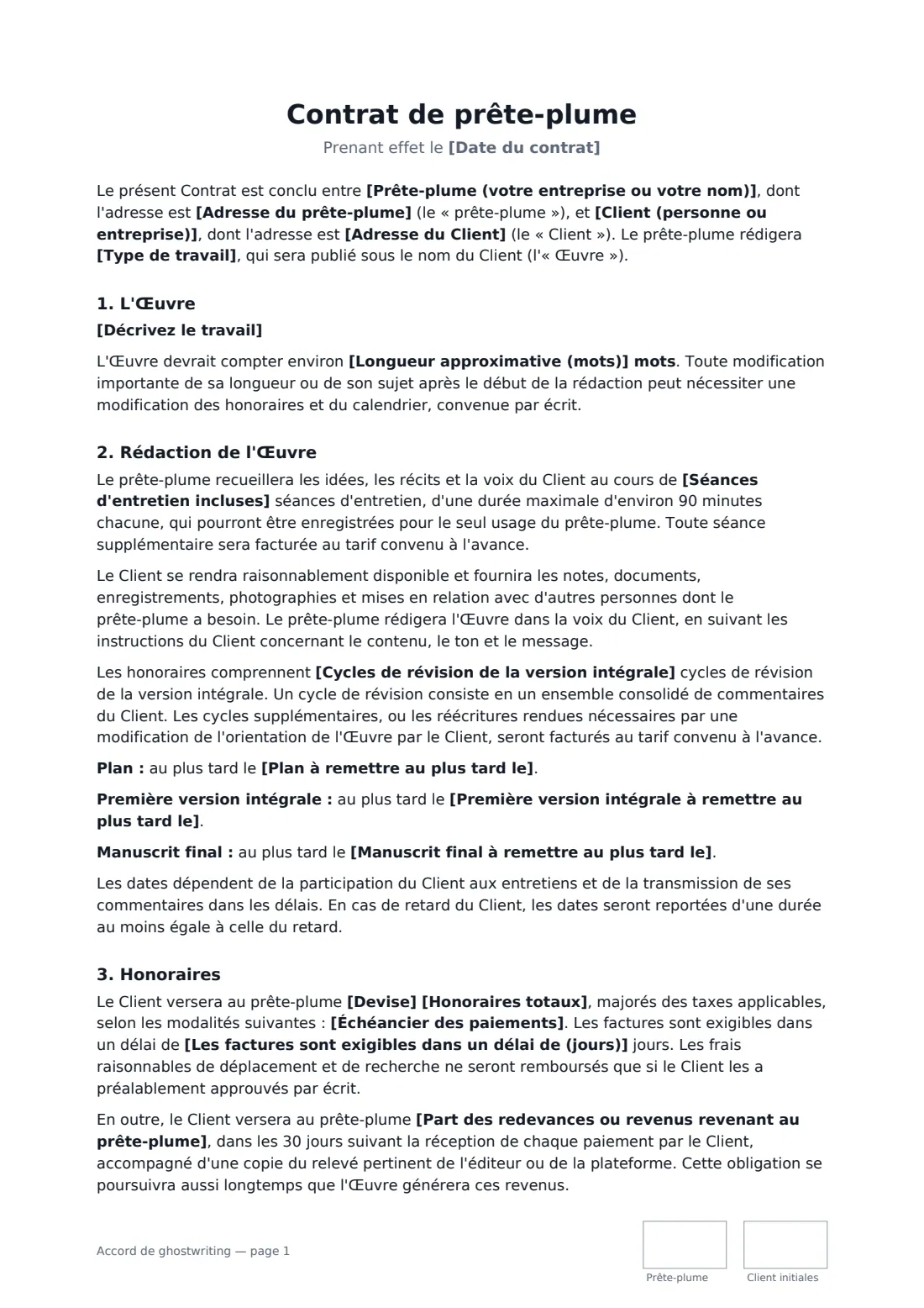 Accord de ghostwriting — page 1 sur 3