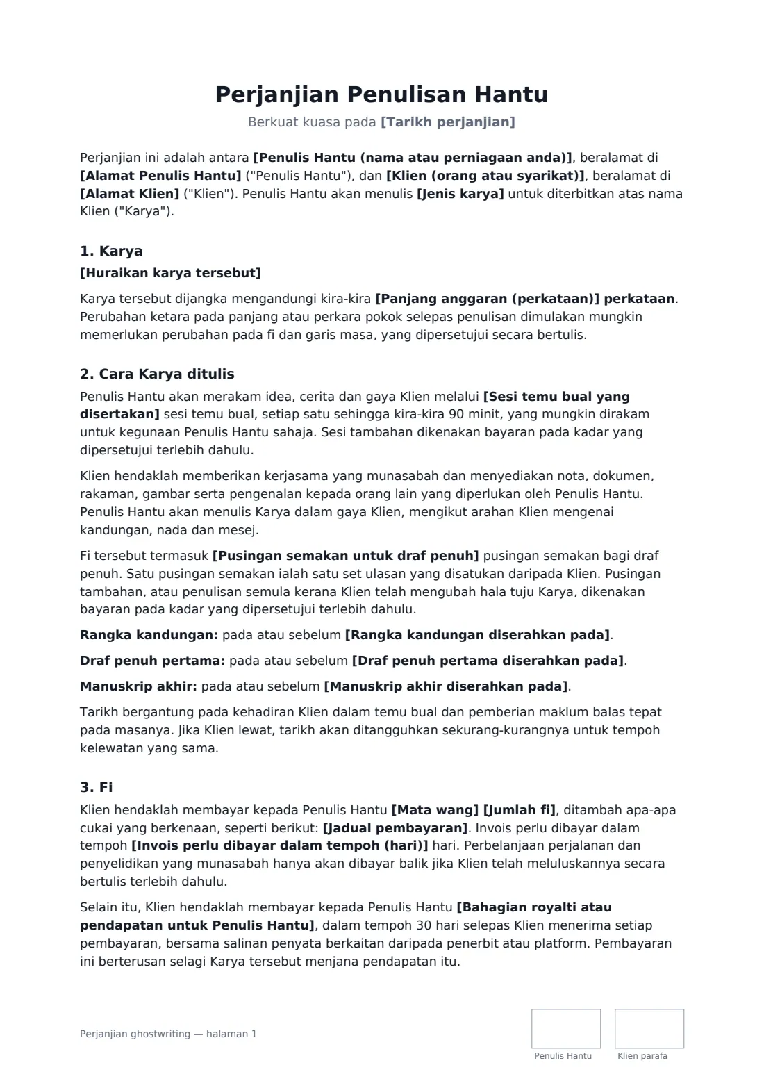 Perjanjian ghostwriting — halaman 1 daripada 3