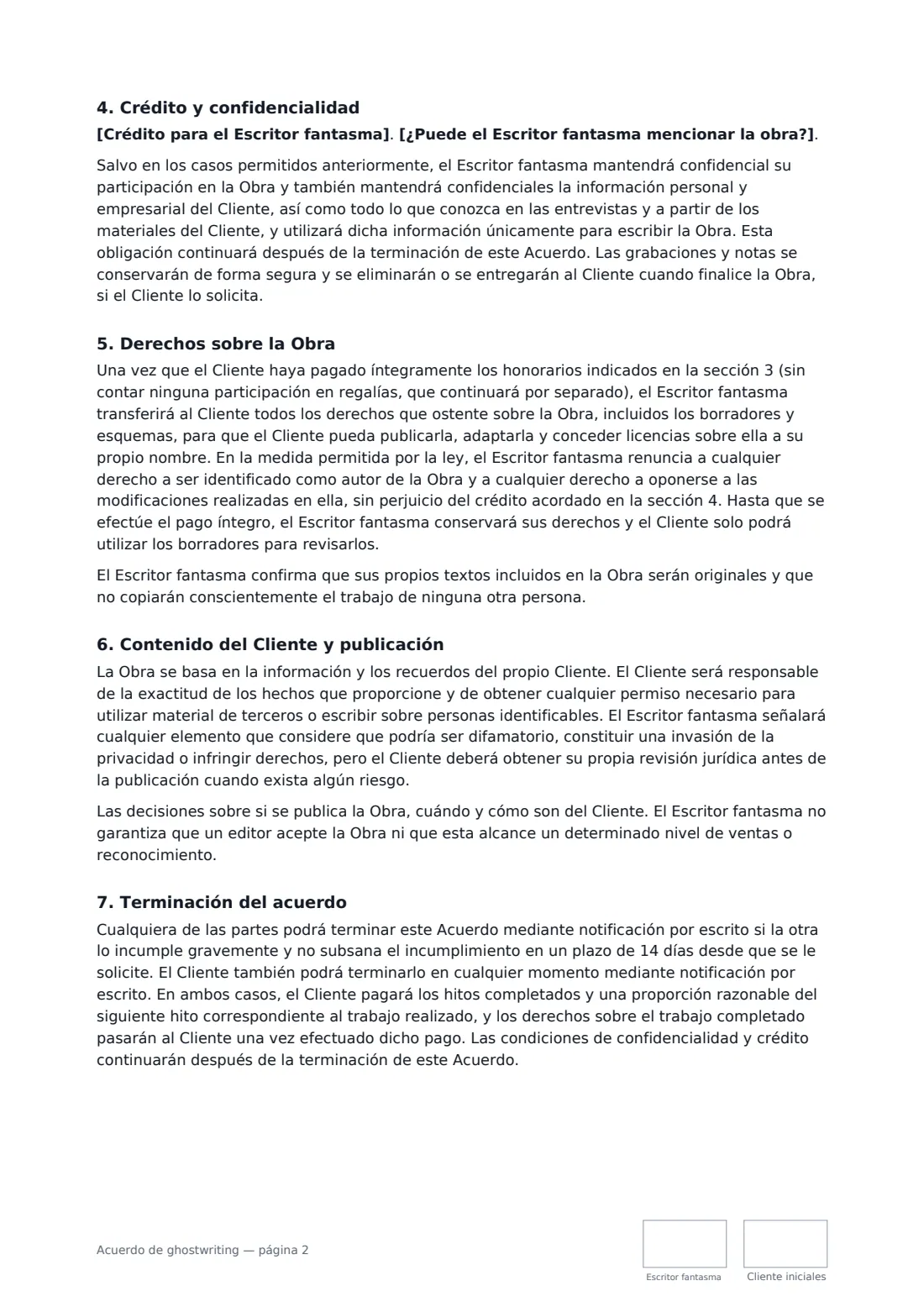 Acuerdo de ghostwriting: página 2 de 3