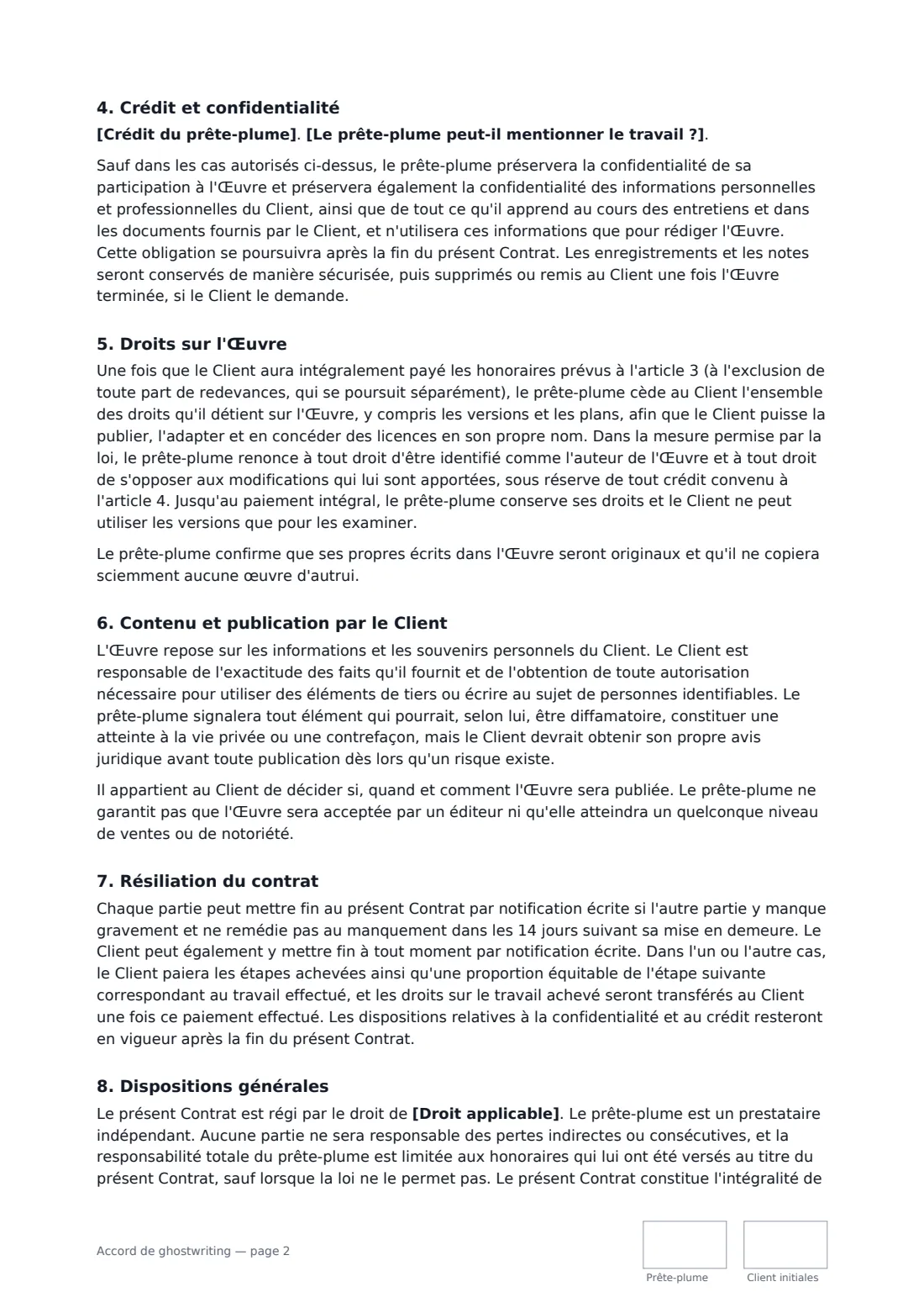 Accord de ghostwriting — page 2 sur 3