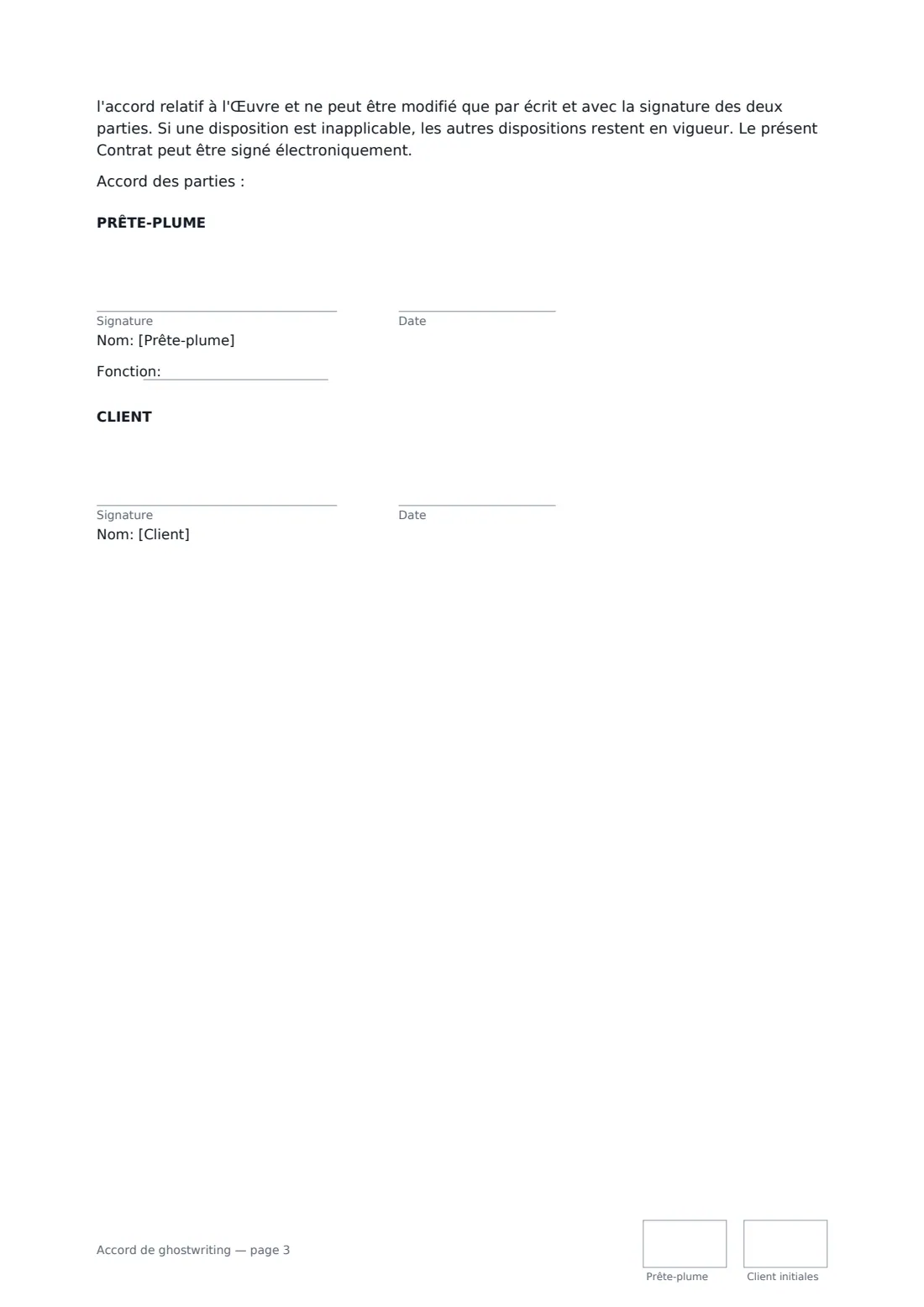 Accord de ghostwriting — page 3 sur 3
