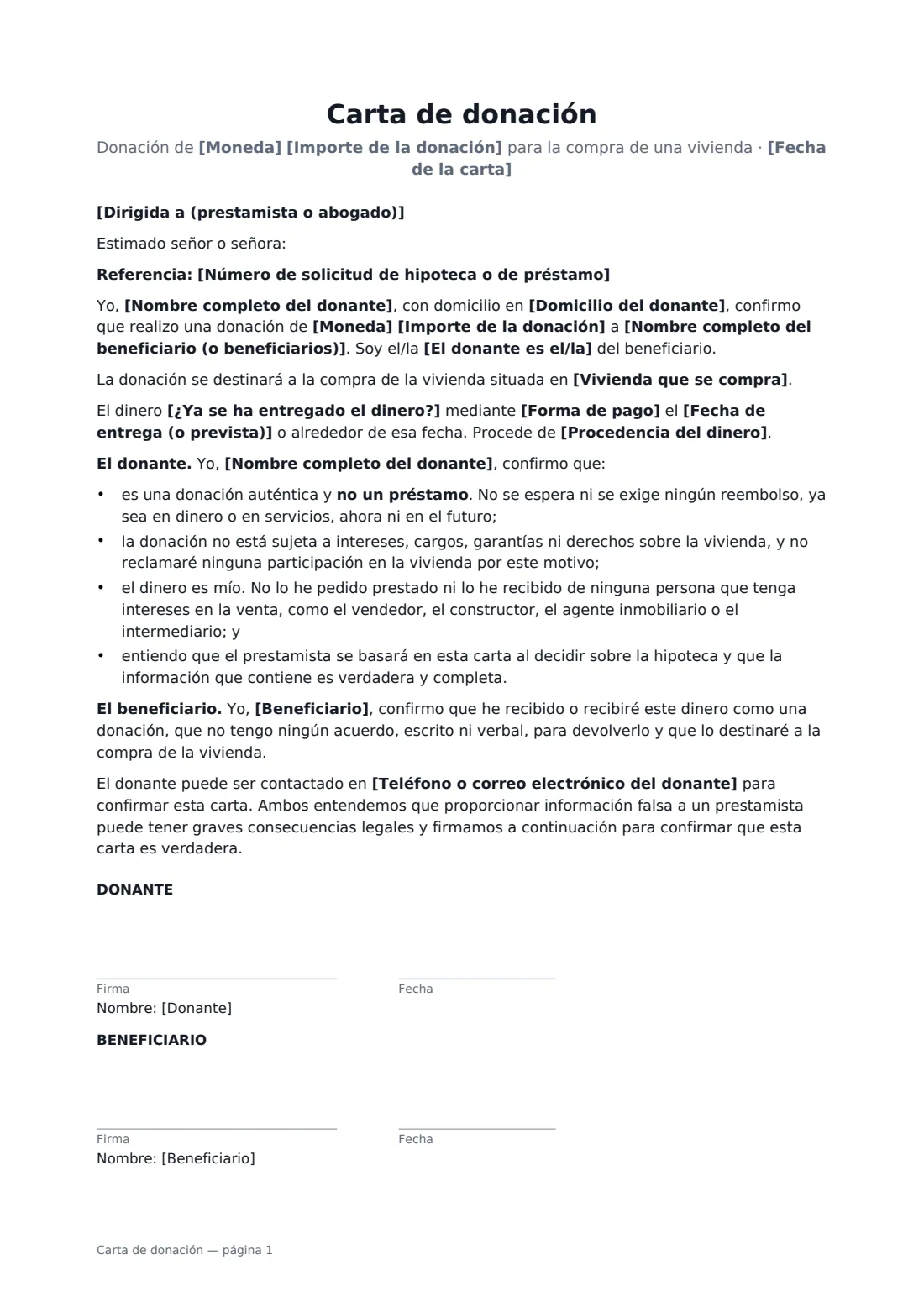 Carta de donación: página 1 de 1