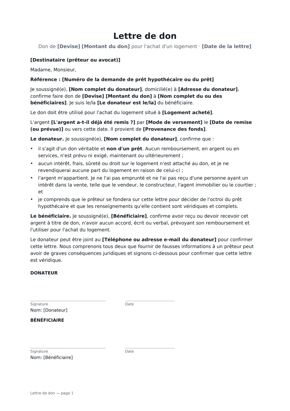 Lettre de don — page 1 sur 1