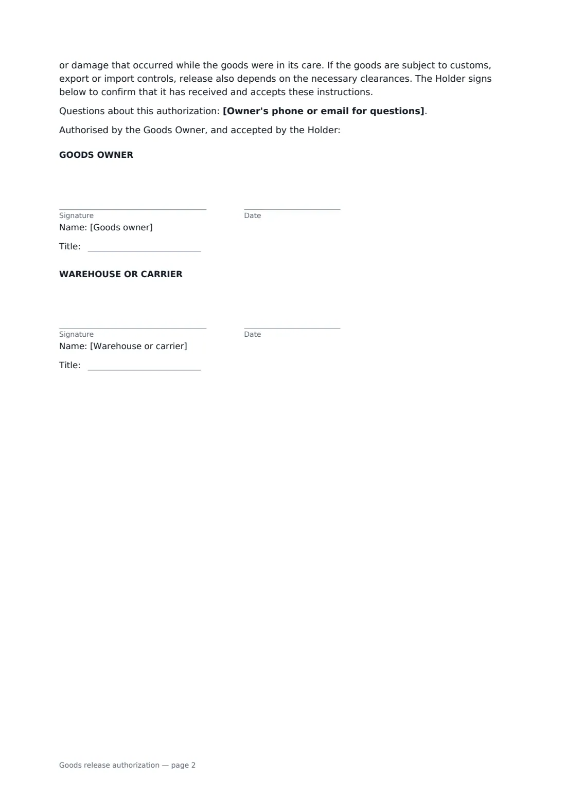 Goods release authorization — page 2 of 2