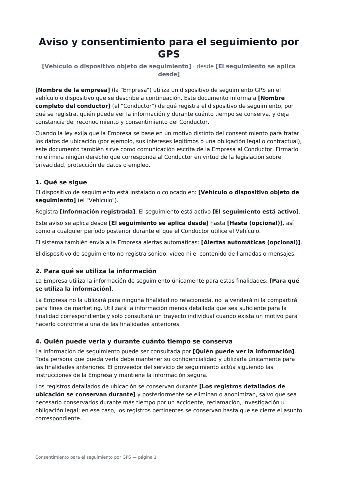 Consentimiento para el seguimiento por GPS: página 1 de 2
