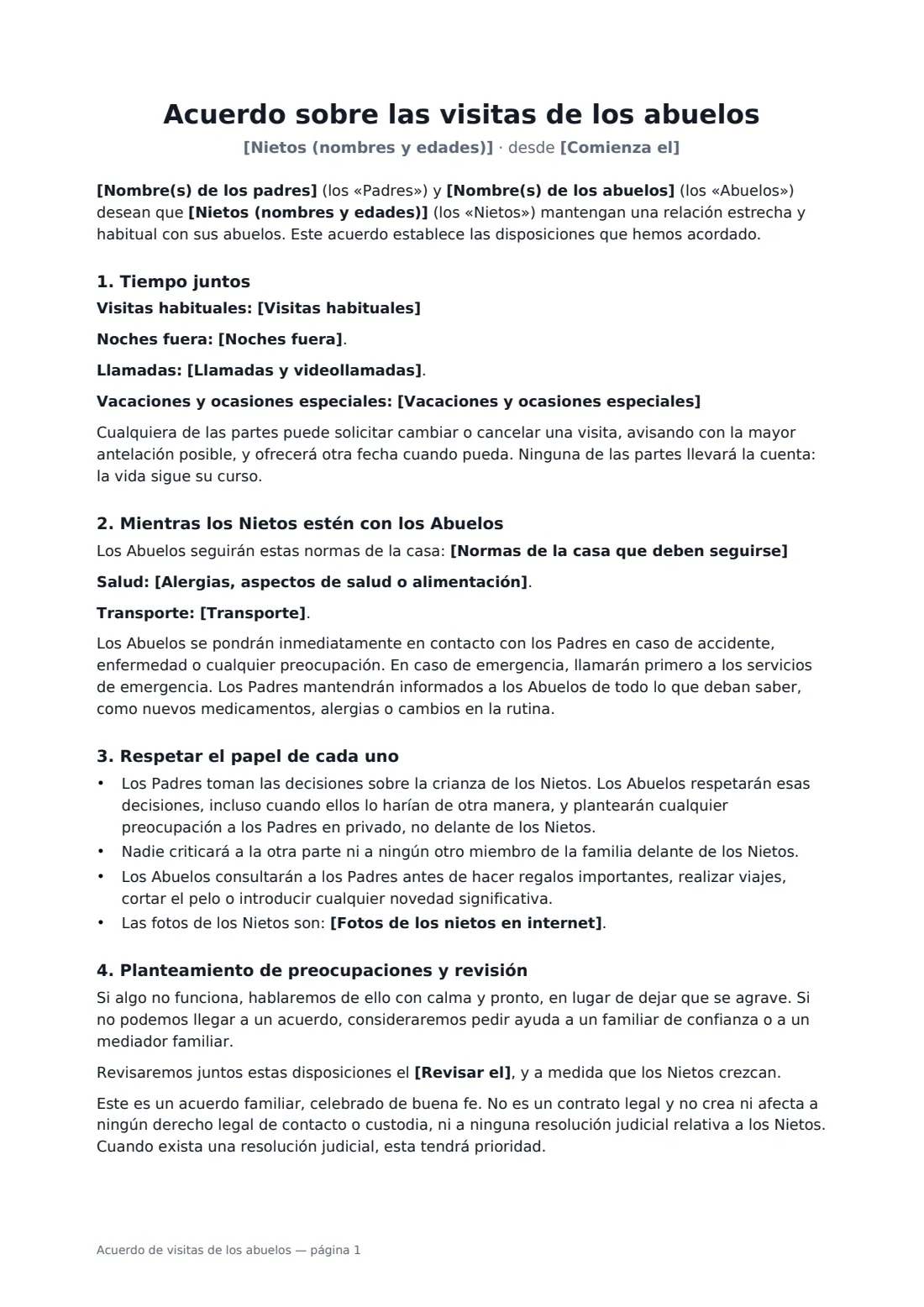Acuerdo de visitas de los abuelos: página 1 de 2