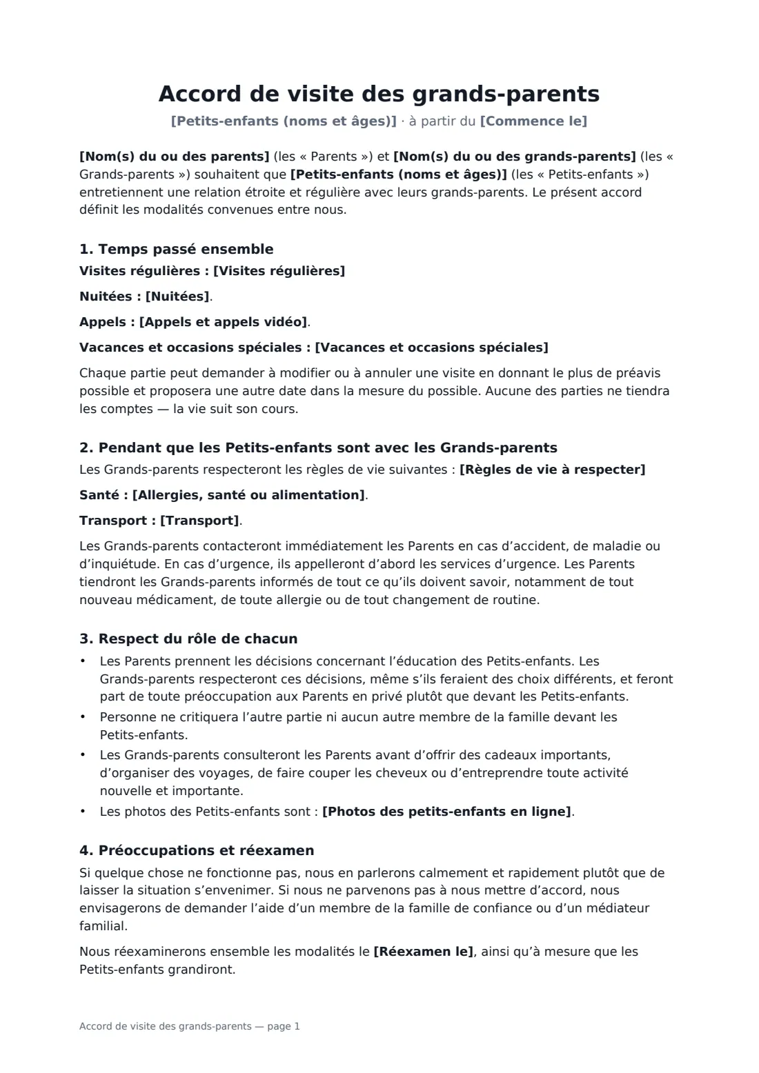 Accord de visite des grands-parents — page 1 sur 2