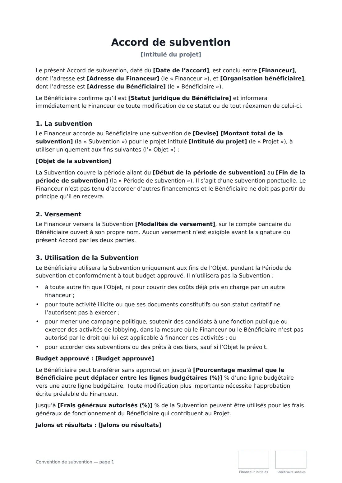 Convention de subvention — page 1 sur 3