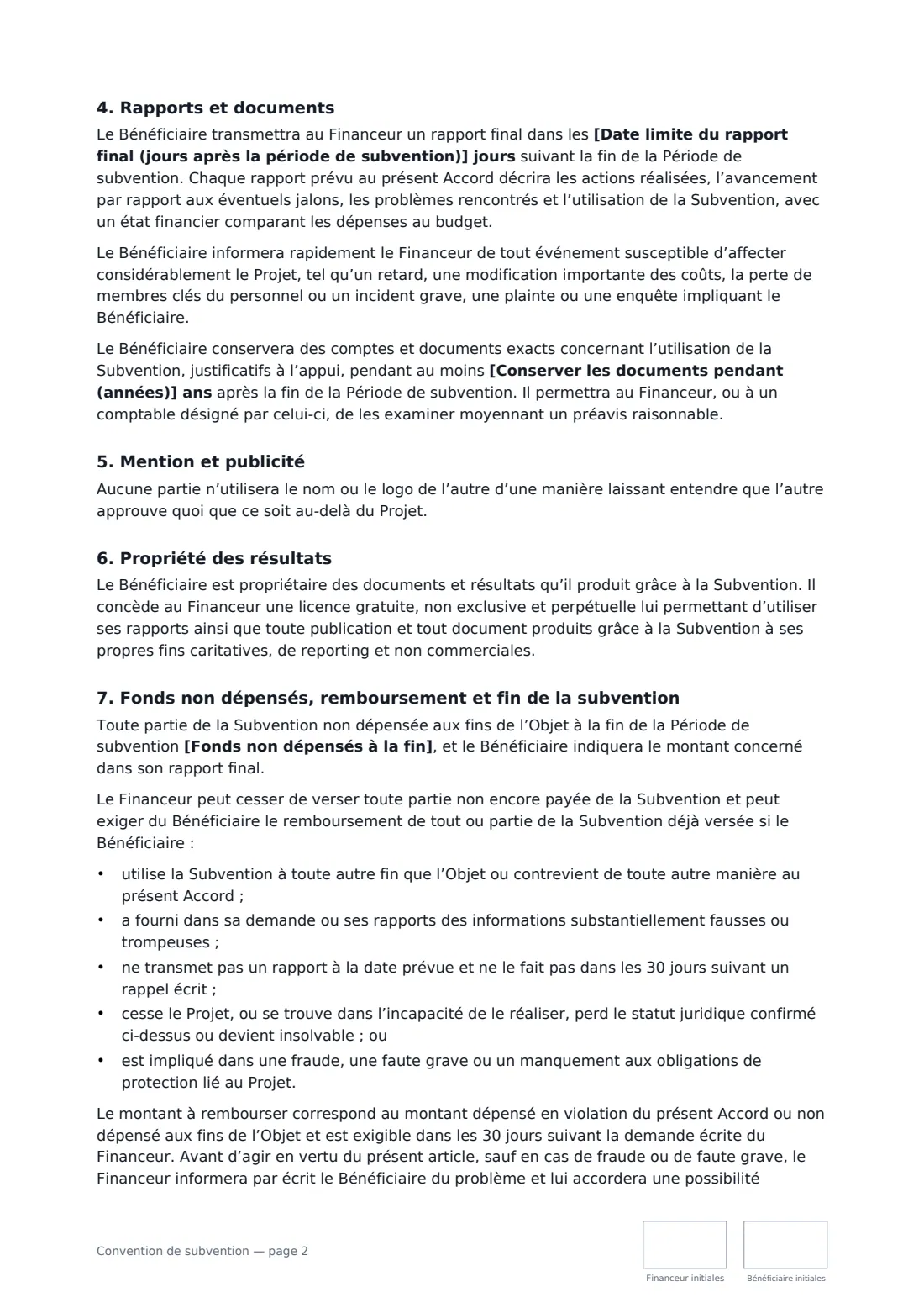 Convention de subvention — page 2 sur 3