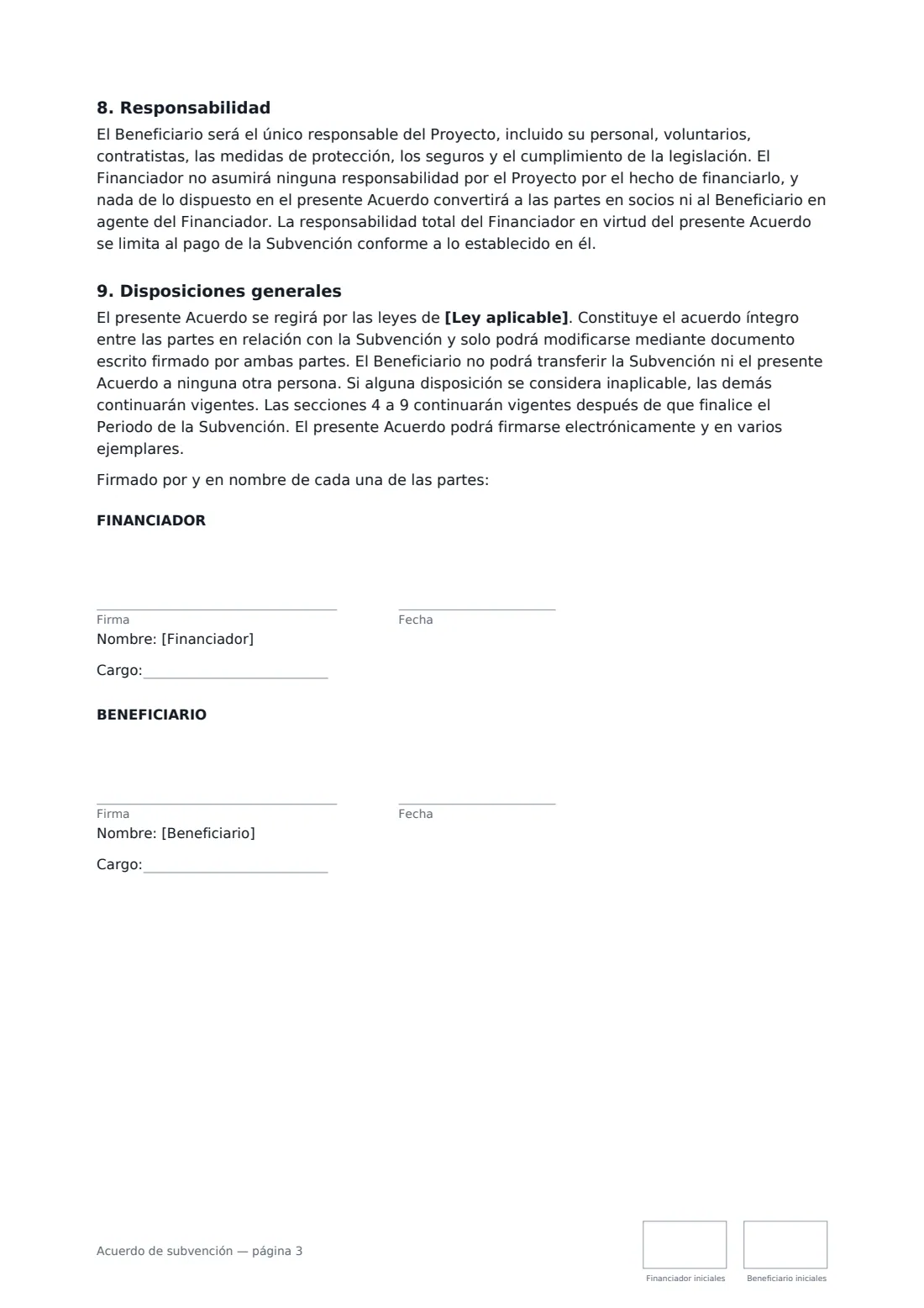 Acuerdo de subvención: página 3 de 3