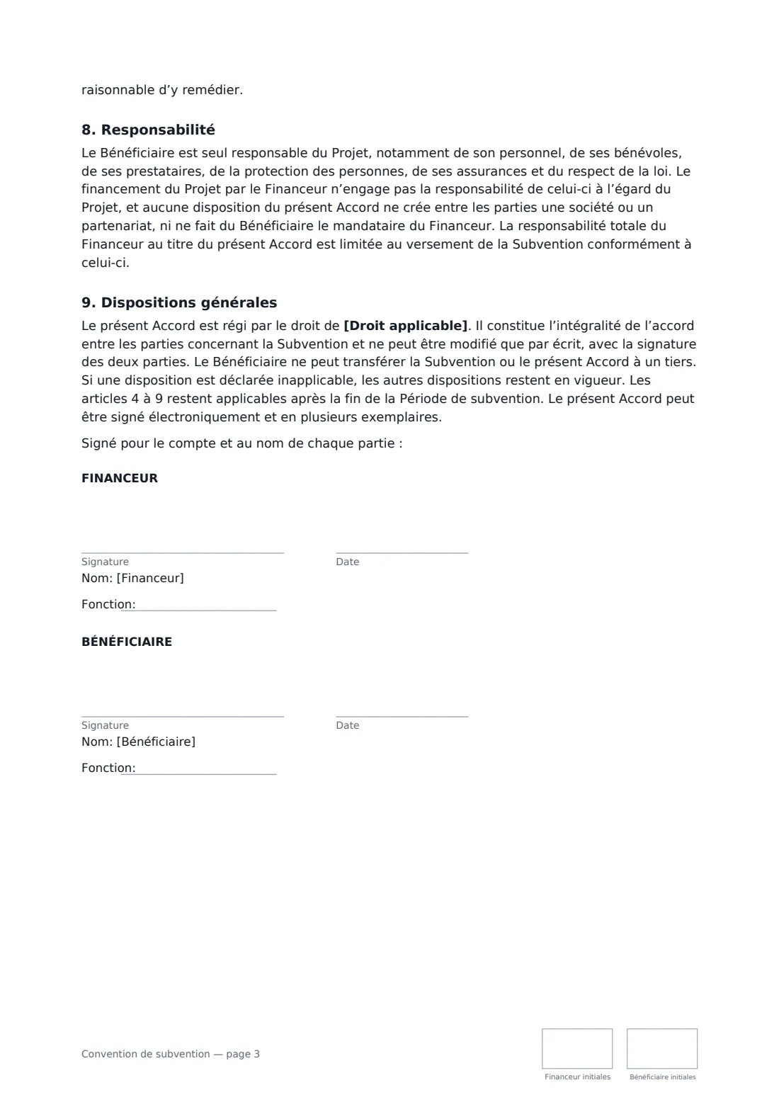Convention de subvention — page 3 sur 3