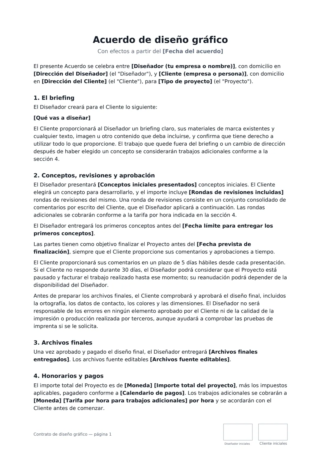 Contrato de diseño gráfico: página 1 de 3