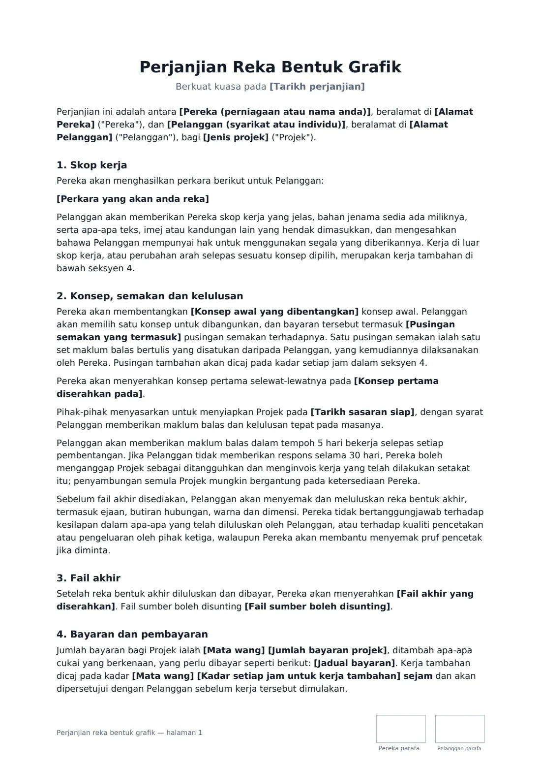 Perjanjian reka bentuk grafik — halaman 1 daripada 3