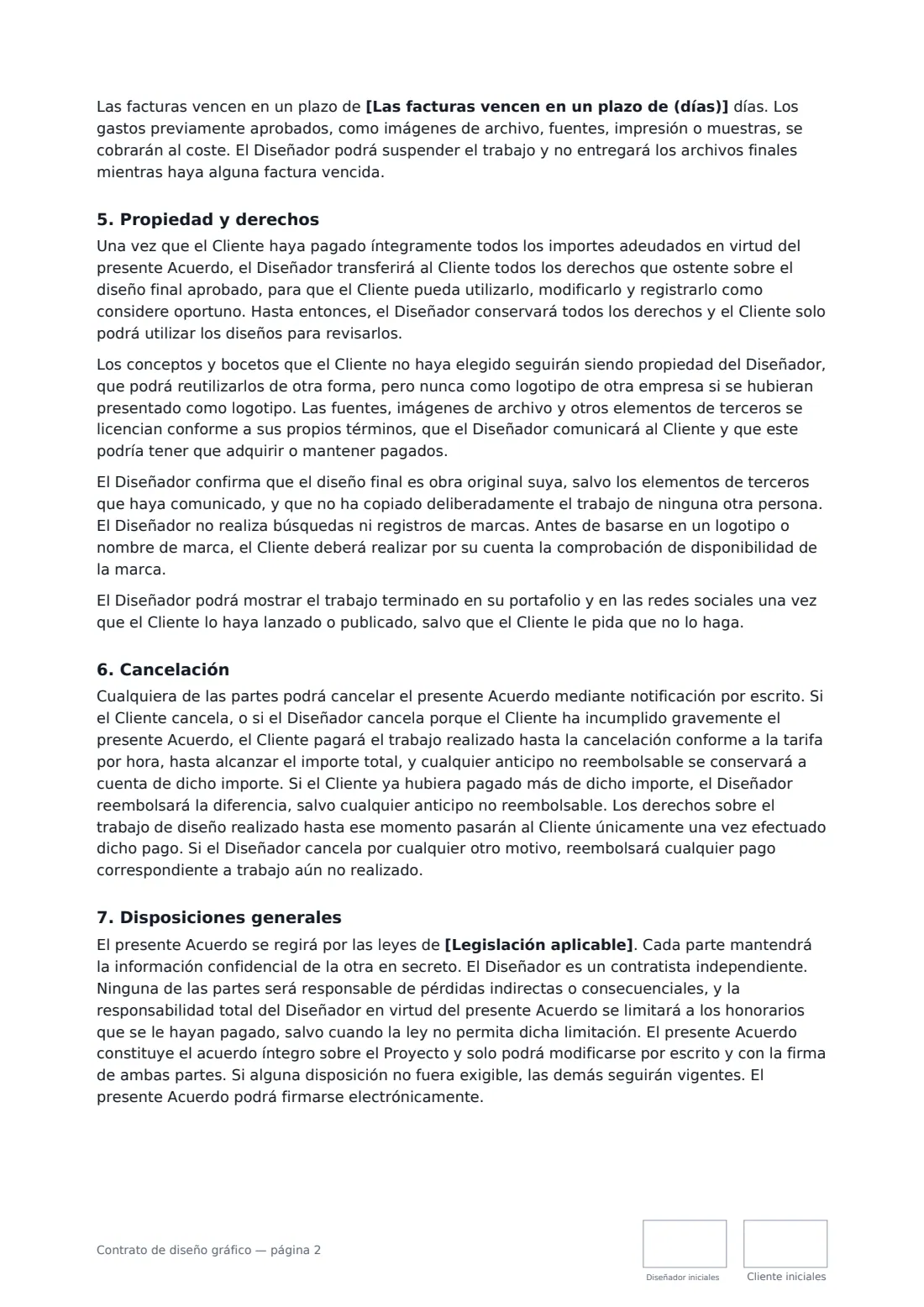 Contrato de diseño gráfico: página 2 de 3