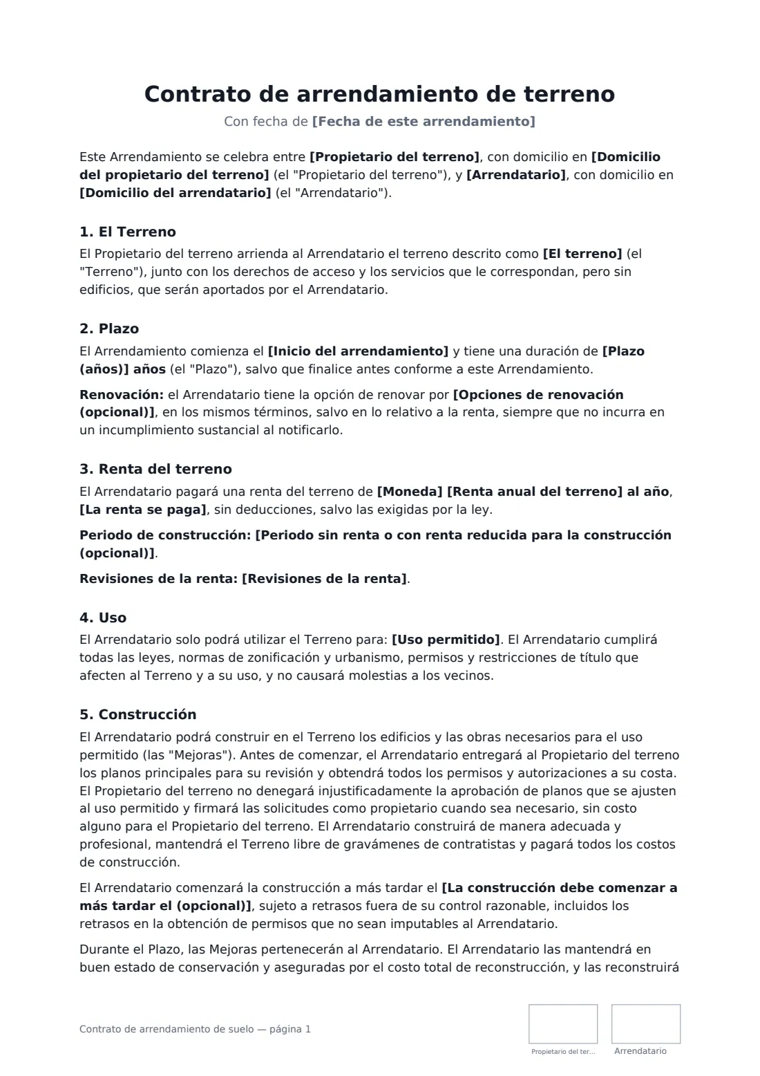 Contrato de arrendamiento de suelo: página 1 de 3
