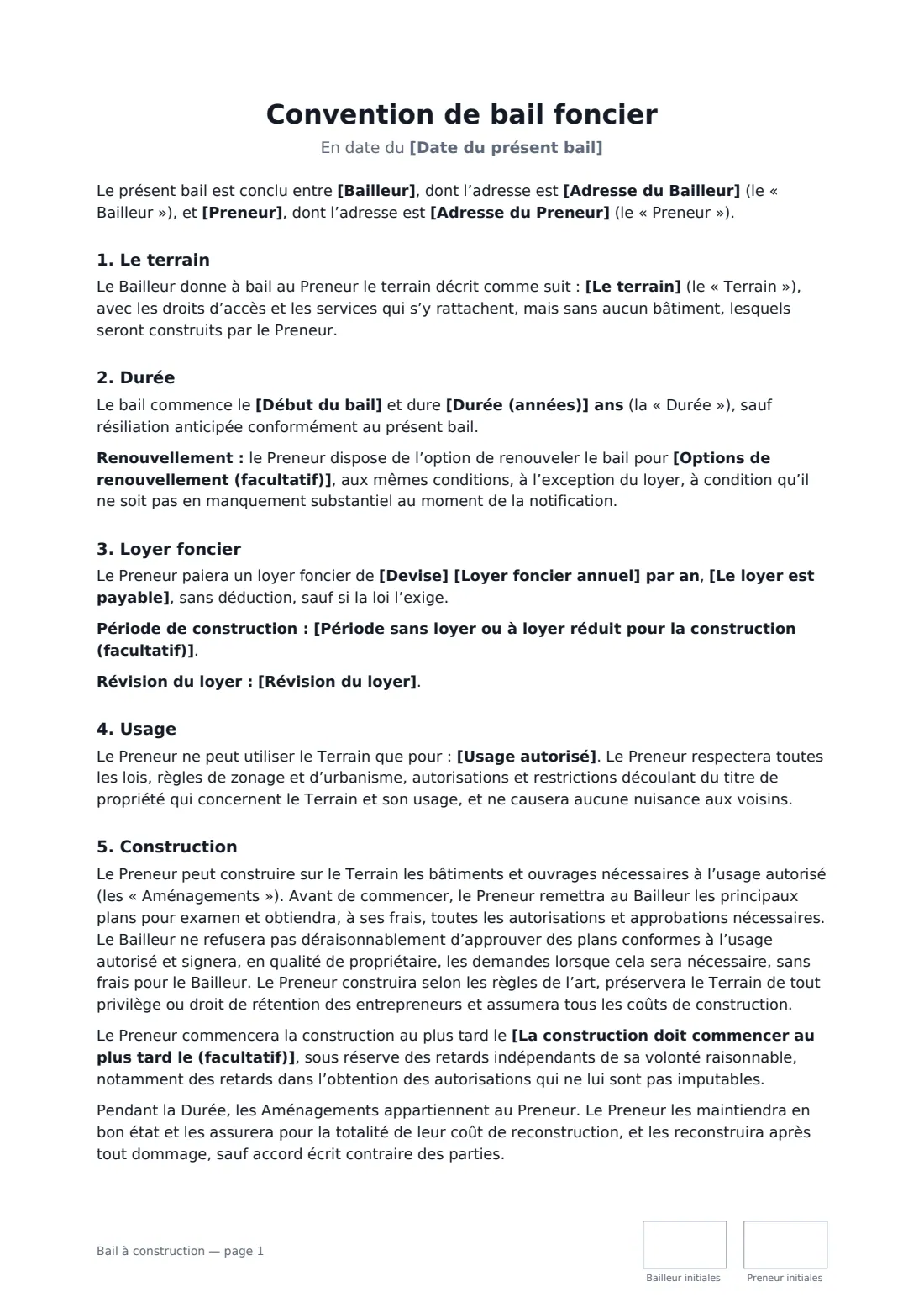 Bail à construction — page 1 sur 3