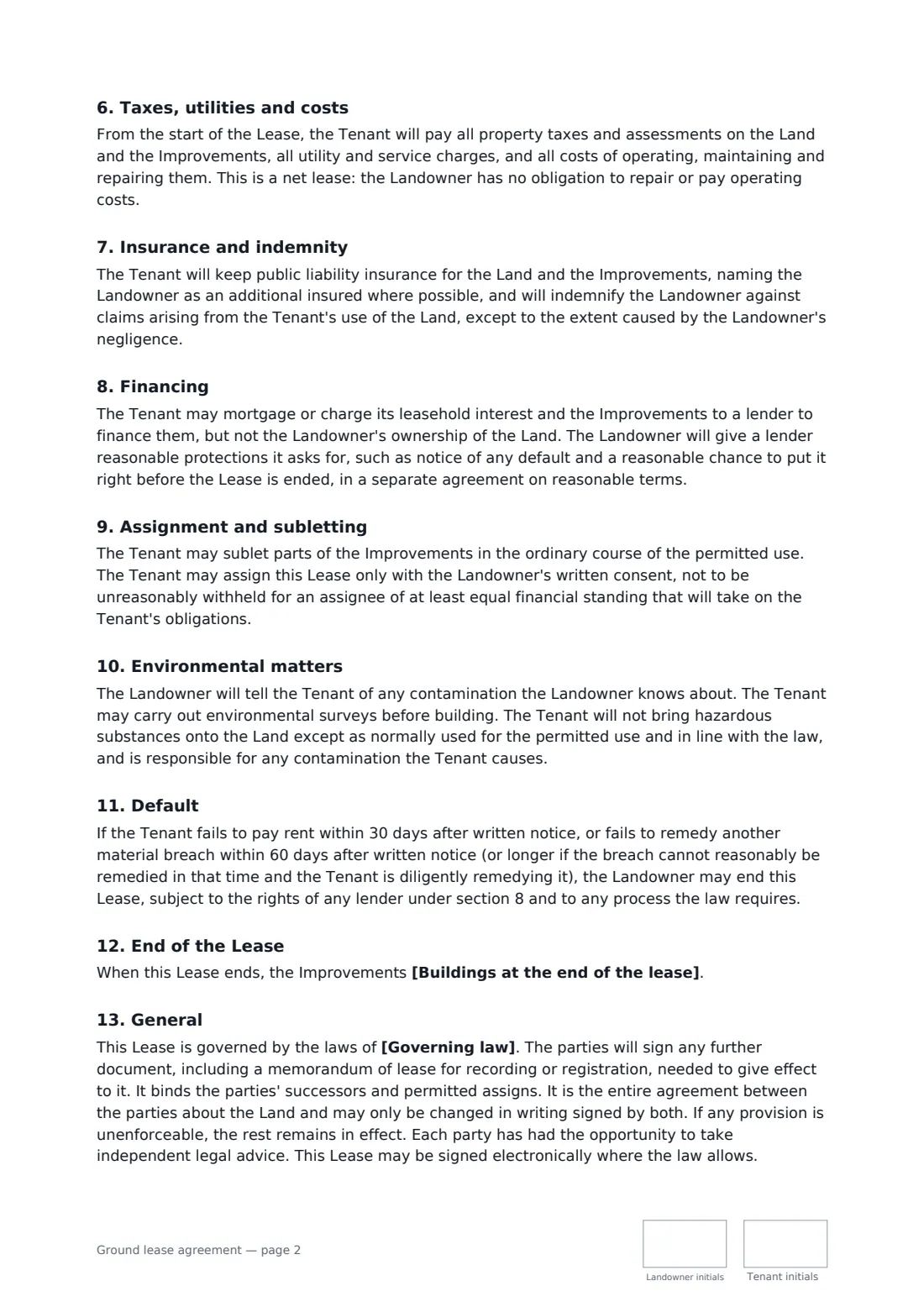 Ground lease agreement — page 2 of 3