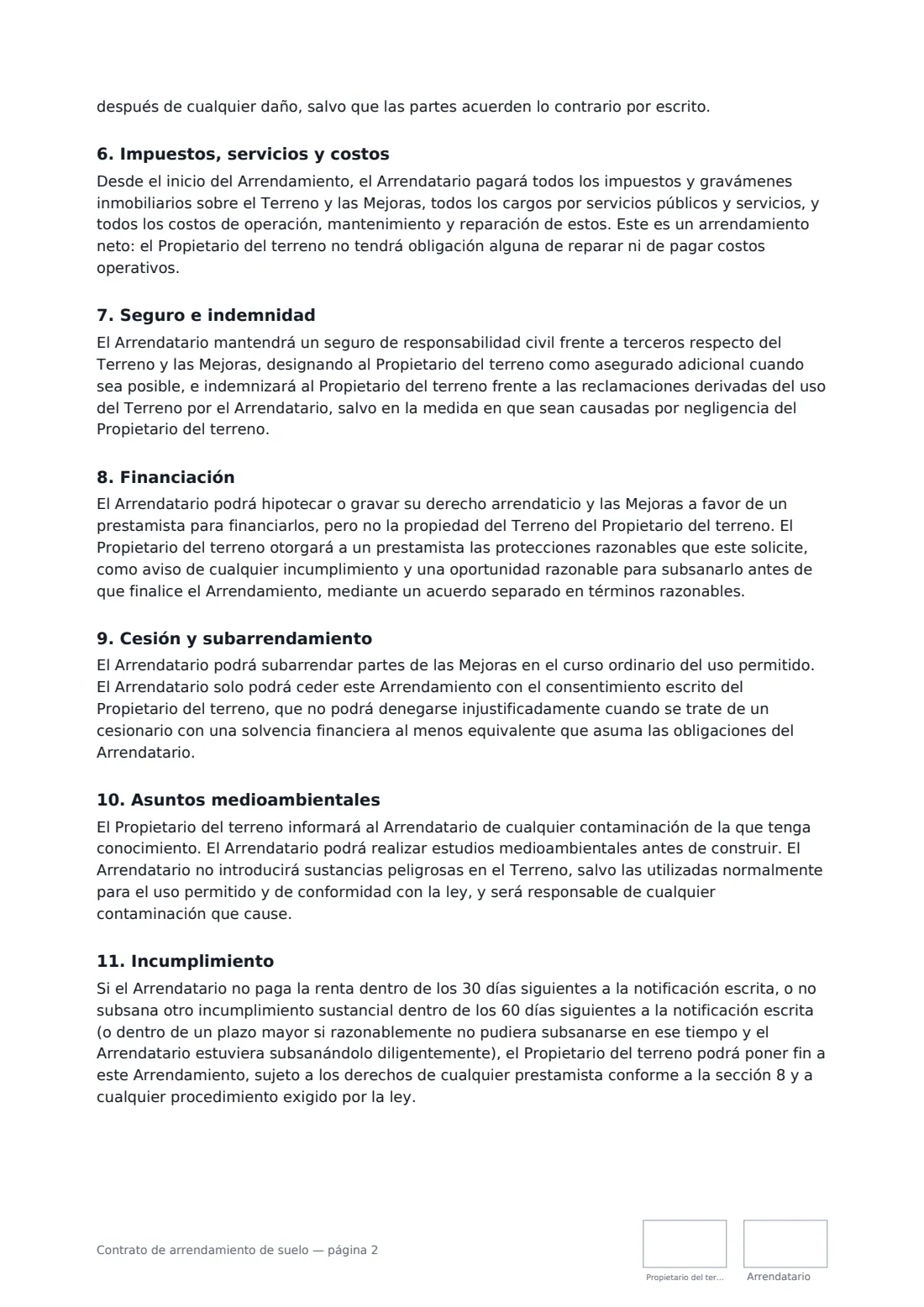 Contrato de arrendamiento de suelo: página 2 de 3