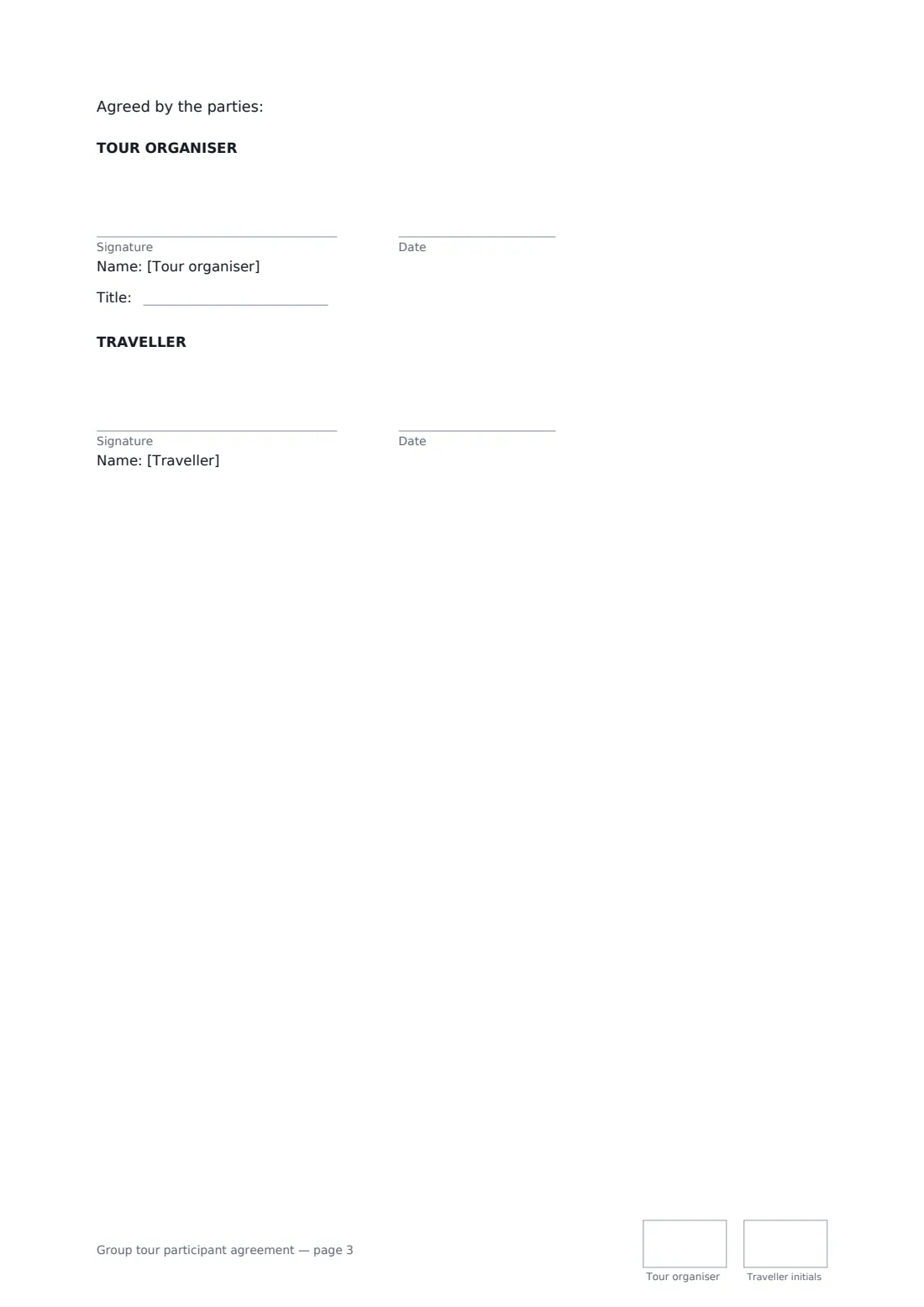 Group tour participant agreement — page 3 of 3