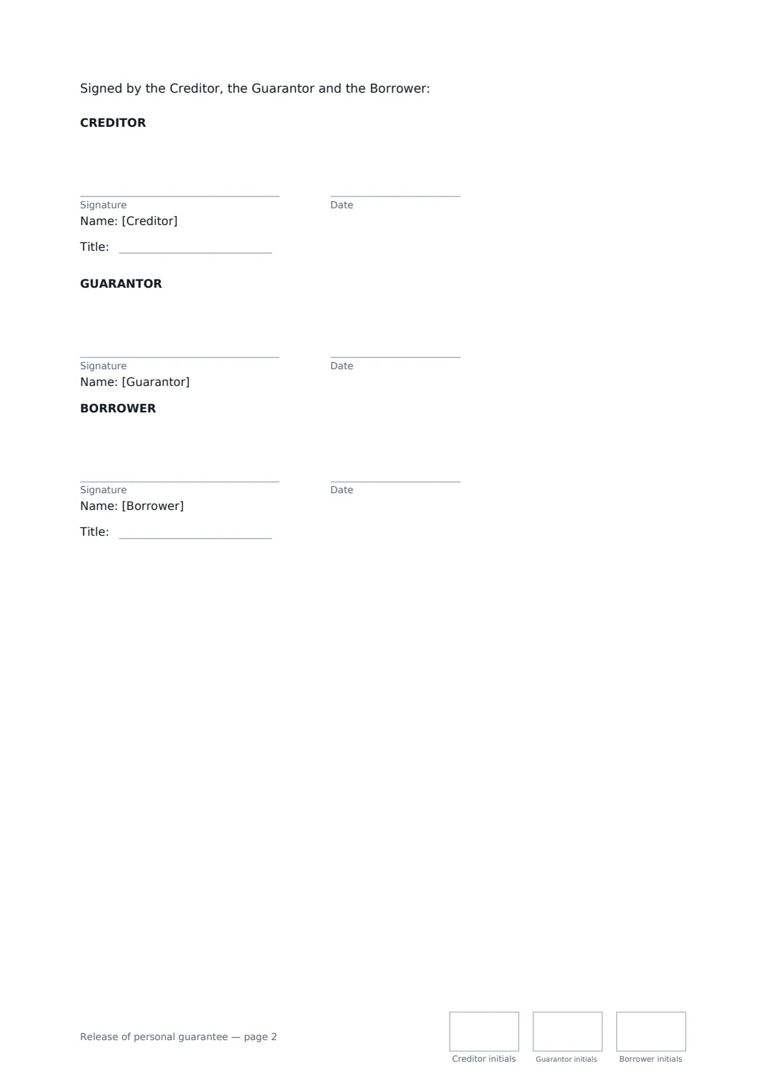 Release of personal guarantee — page 2 of 2