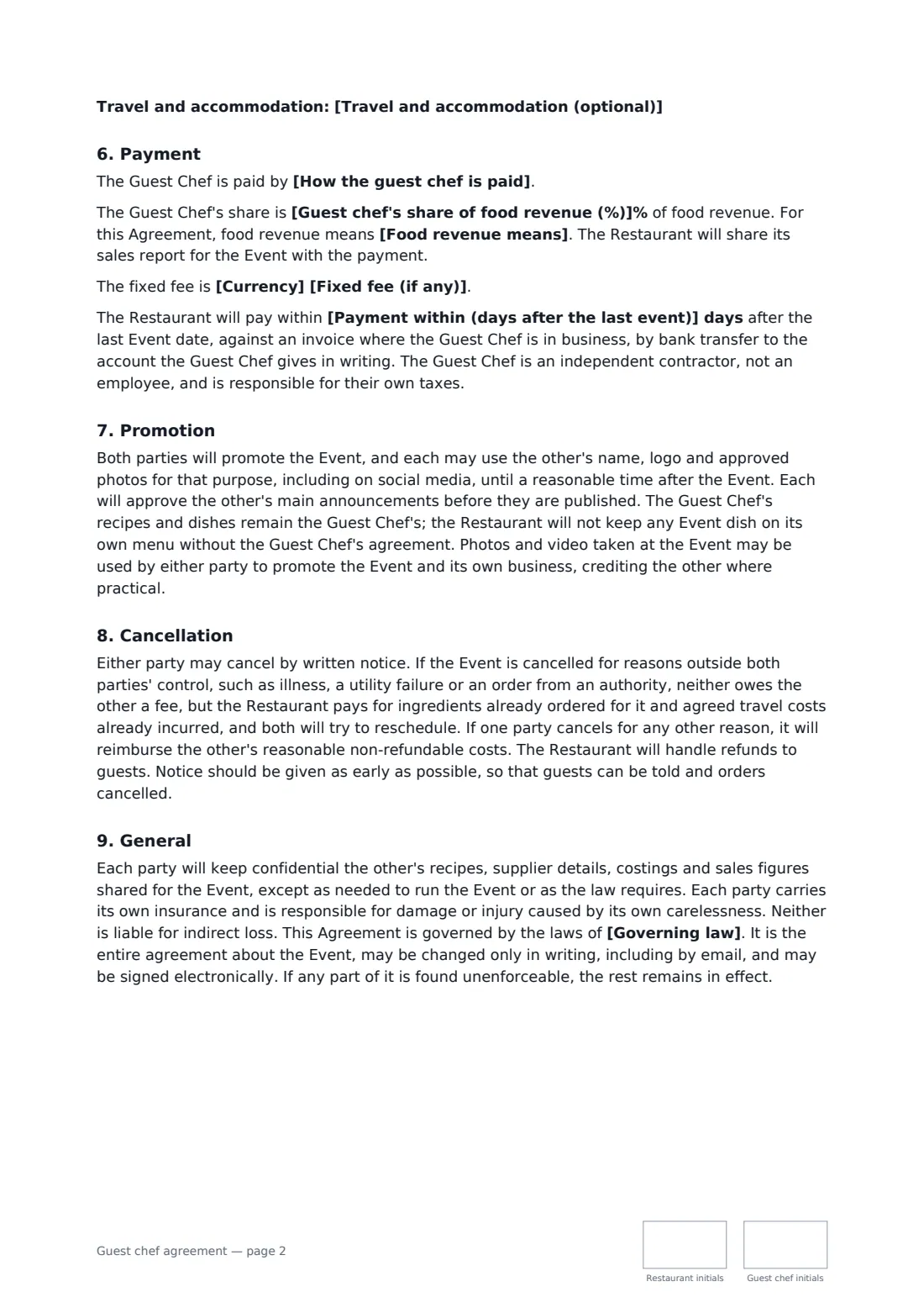 Guest chef agreement — page 2 of 3