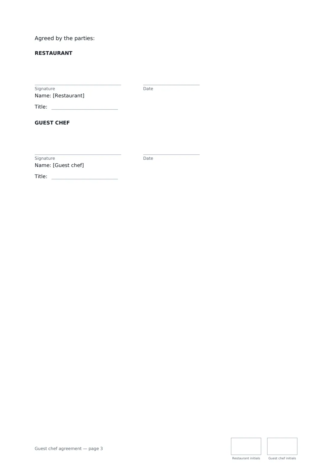 Guest chef agreement — page 3 of 3