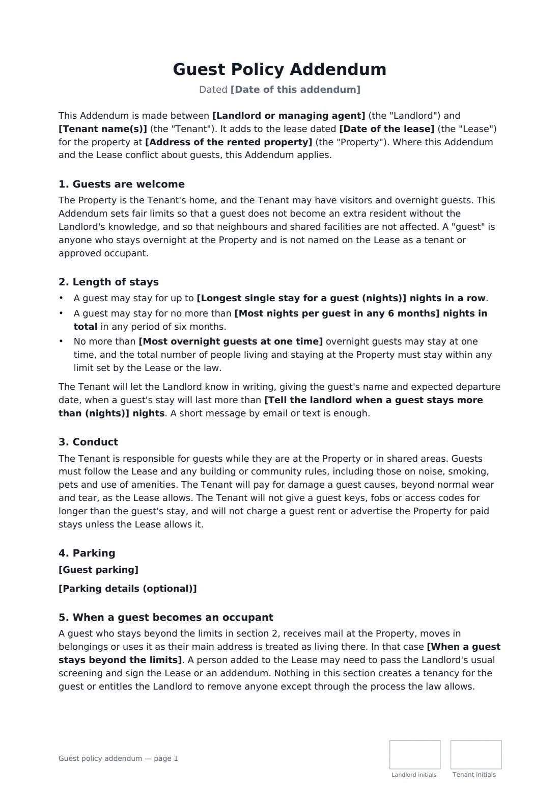 Guest policy addendum — page 1 of 2