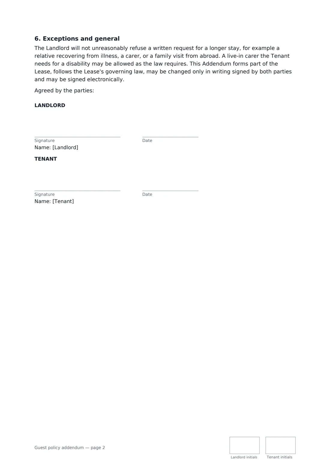 Guest policy addendum — page 2 of 2