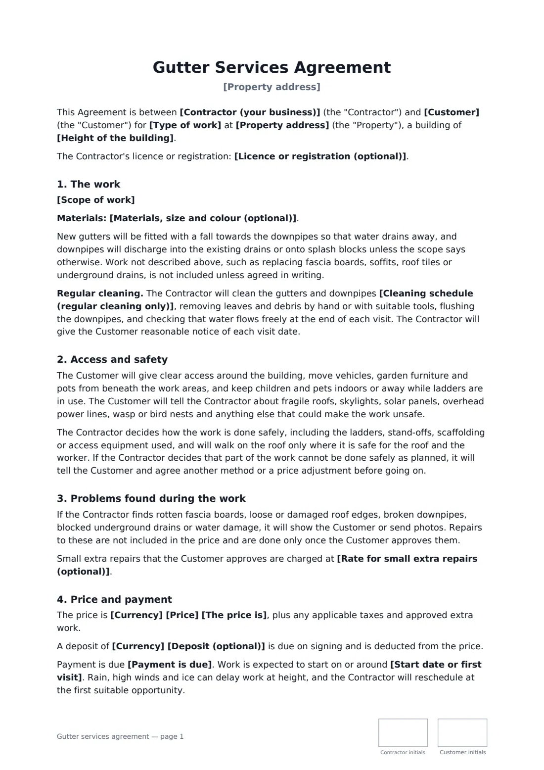 Gutter services agreement — page 1 of 3