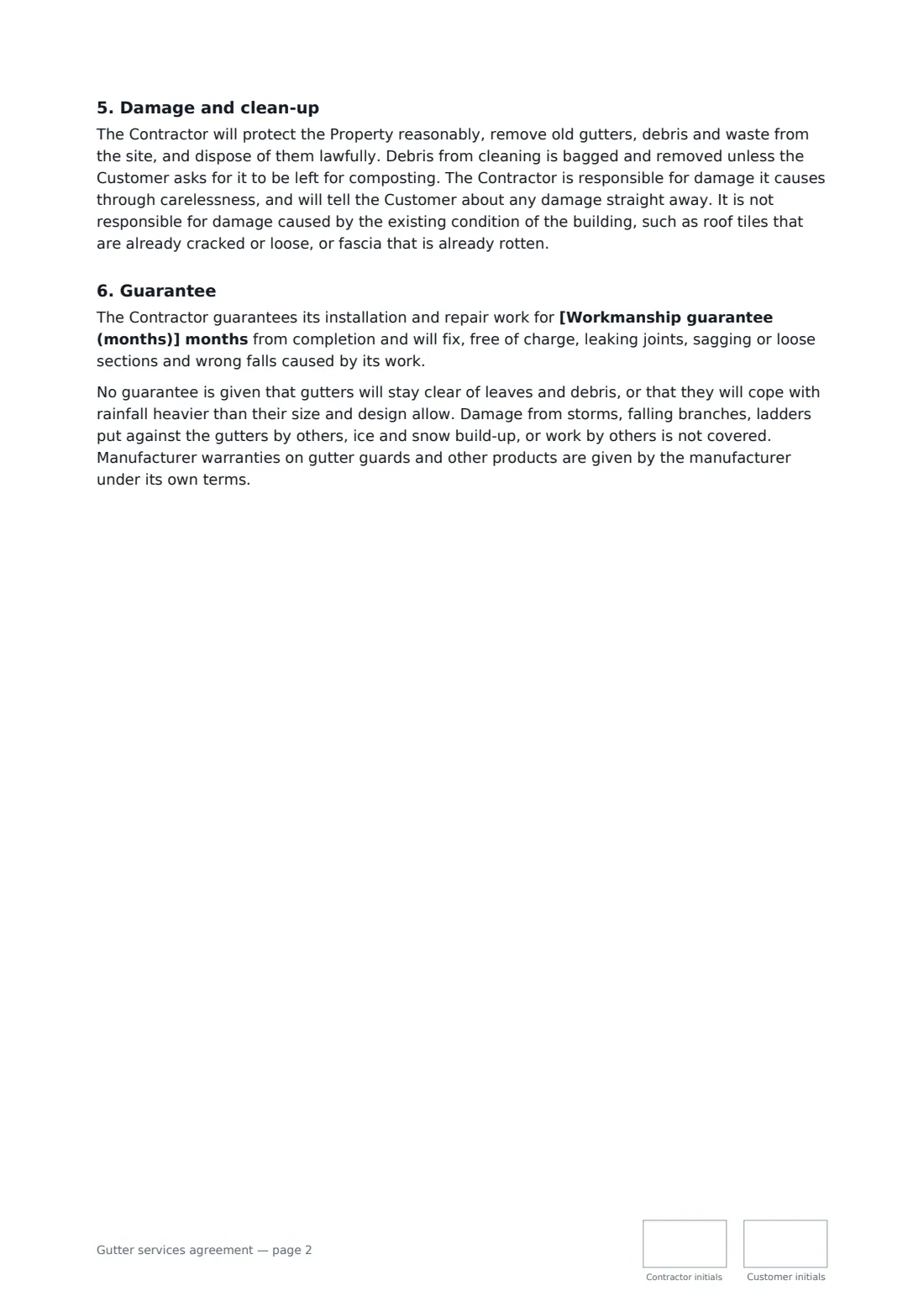 Gutter services agreement — page 2 of 3