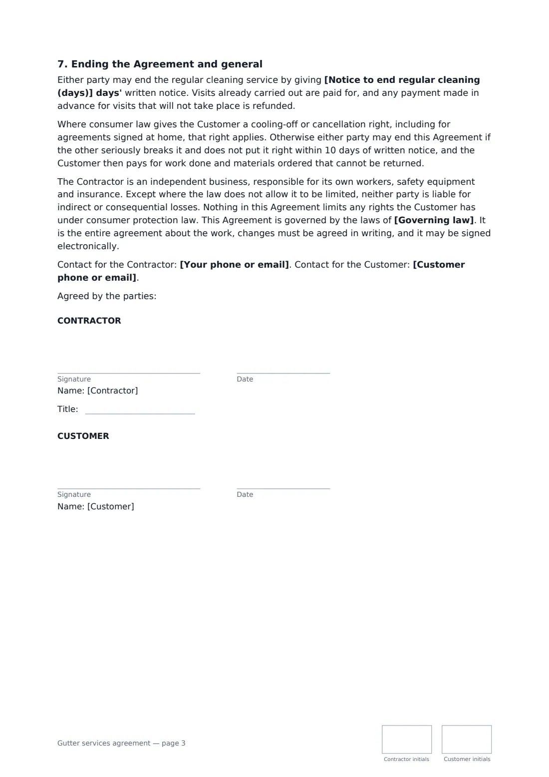 Gutter services agreement — page 3 of 3