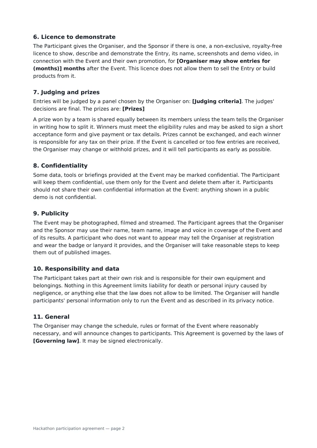 Hackathon participation agreement — page 2 of 3