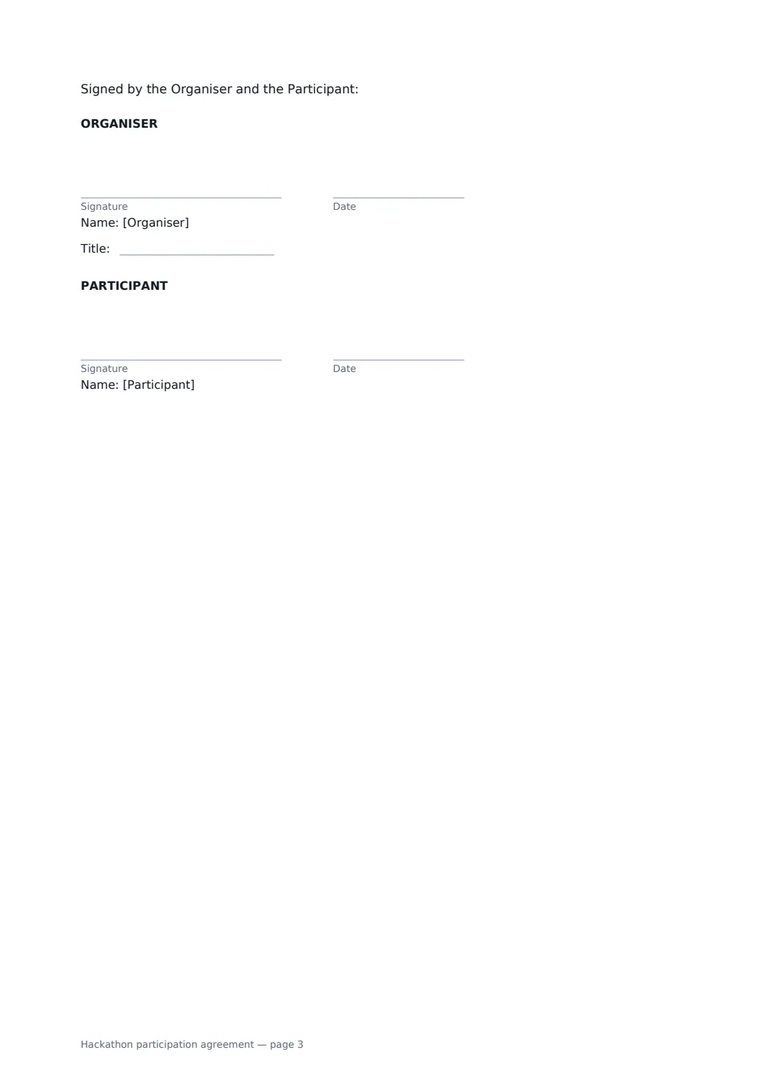 Hackathon participation agreement — page 3 of 3