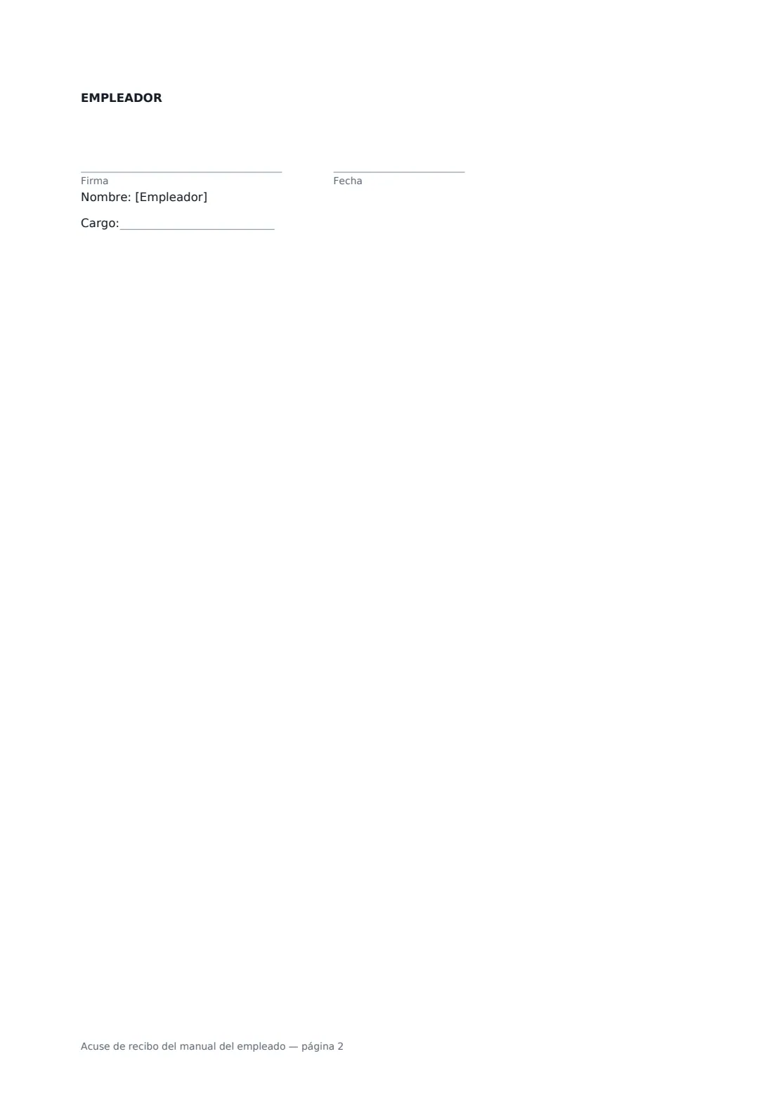 Acuse de recibo del manual del empleado: página 2 de 2