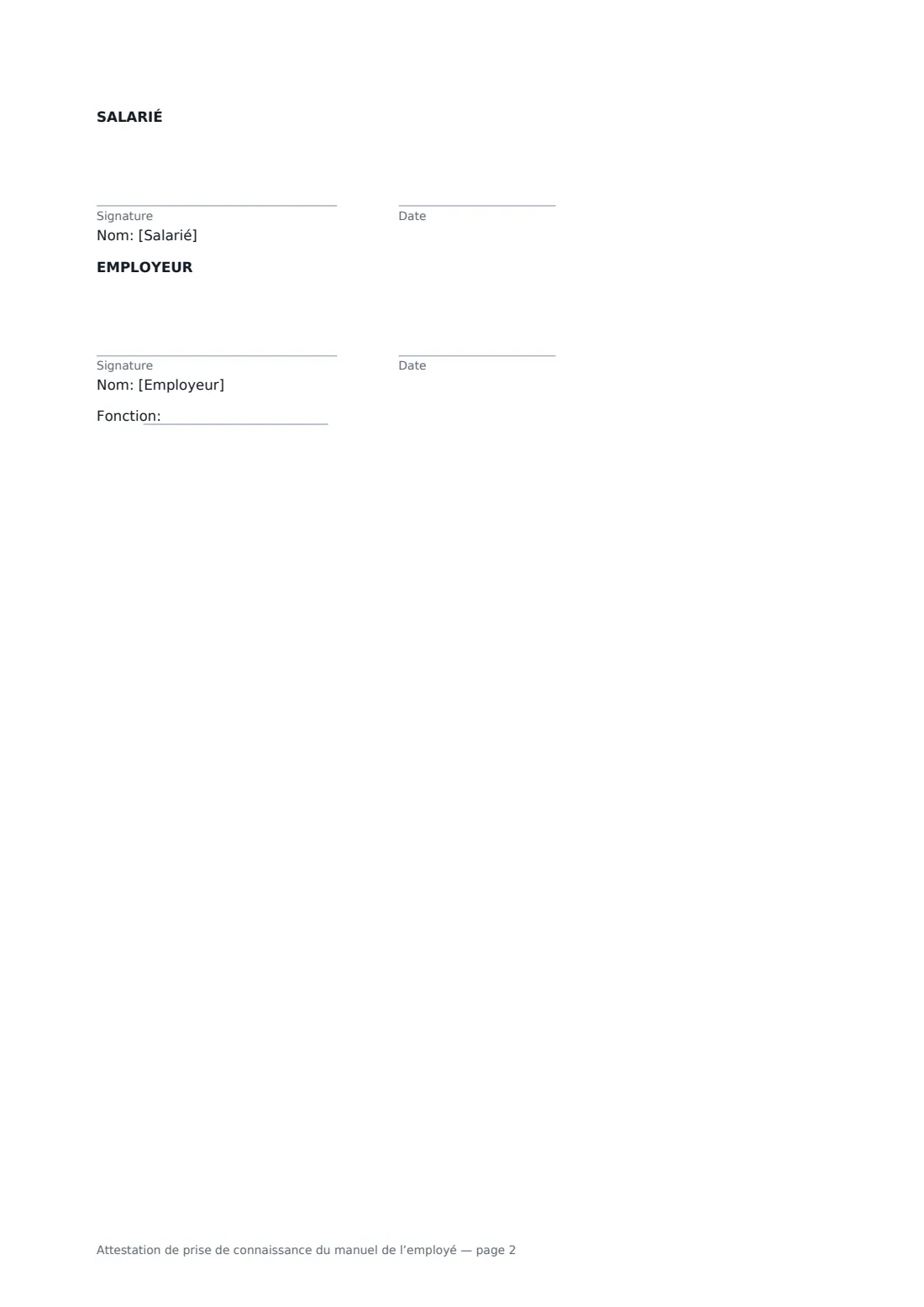 Attestation de prise de connaissance du manuel de l’employé — page 2 sur 2